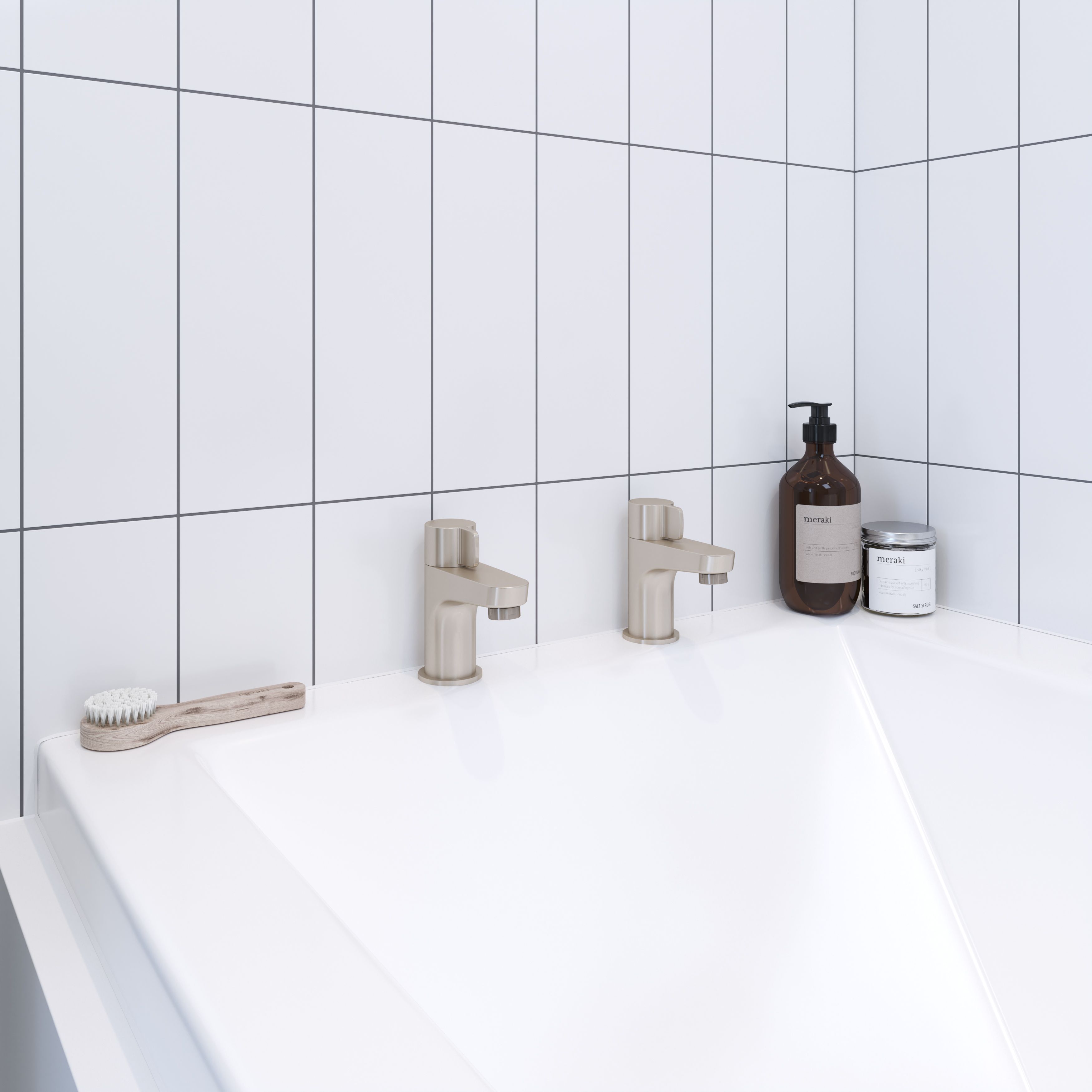 GoodHome Cavally Nickel effect Bath Pillar Tap, Pair