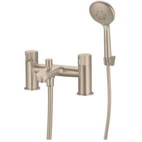GoodHome Cavally Nickel effect Freestanding Bath Mixer tap with shower kit
