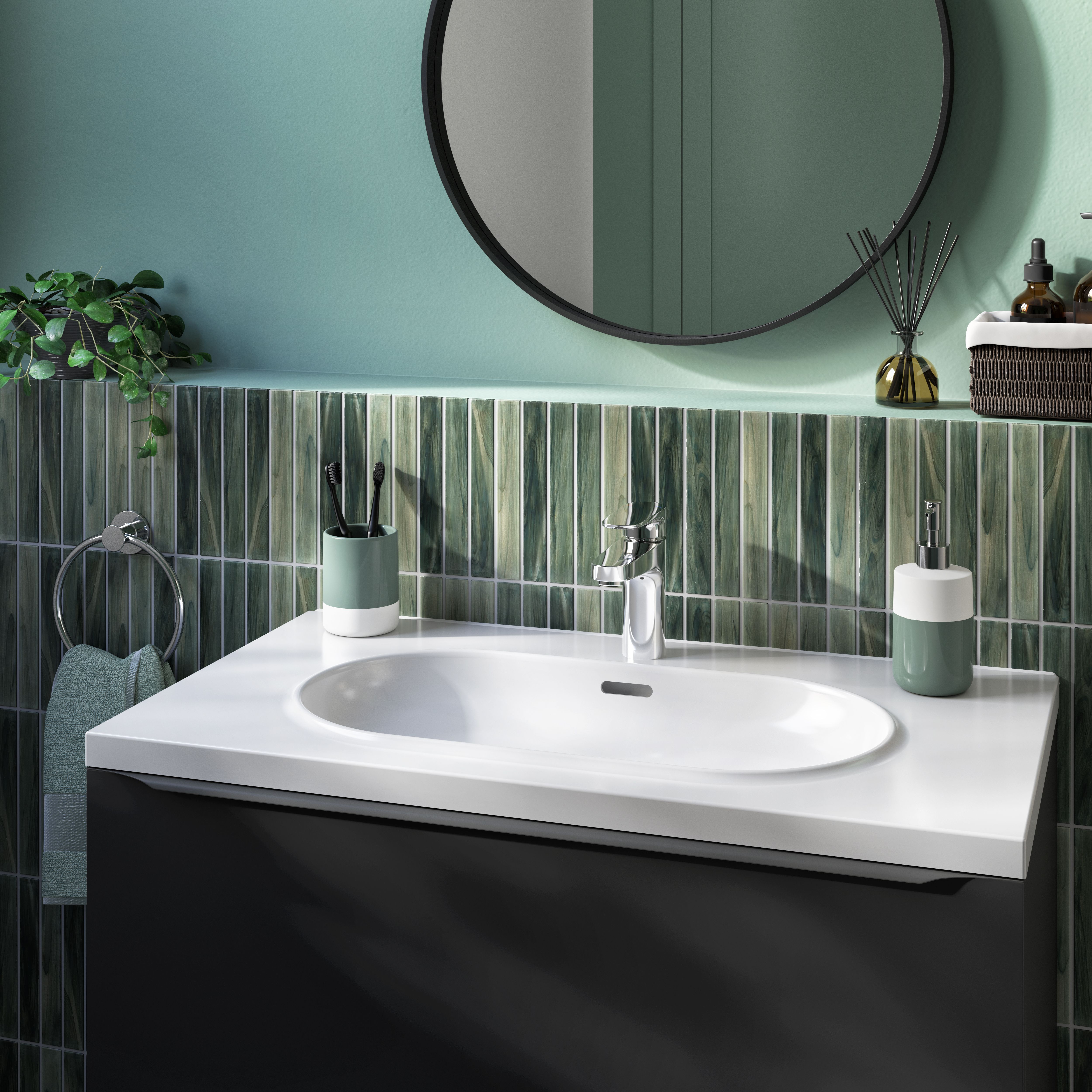 GoodHome Cavally Satin White Rectangular Single Vanity Basin (W)80.4cm