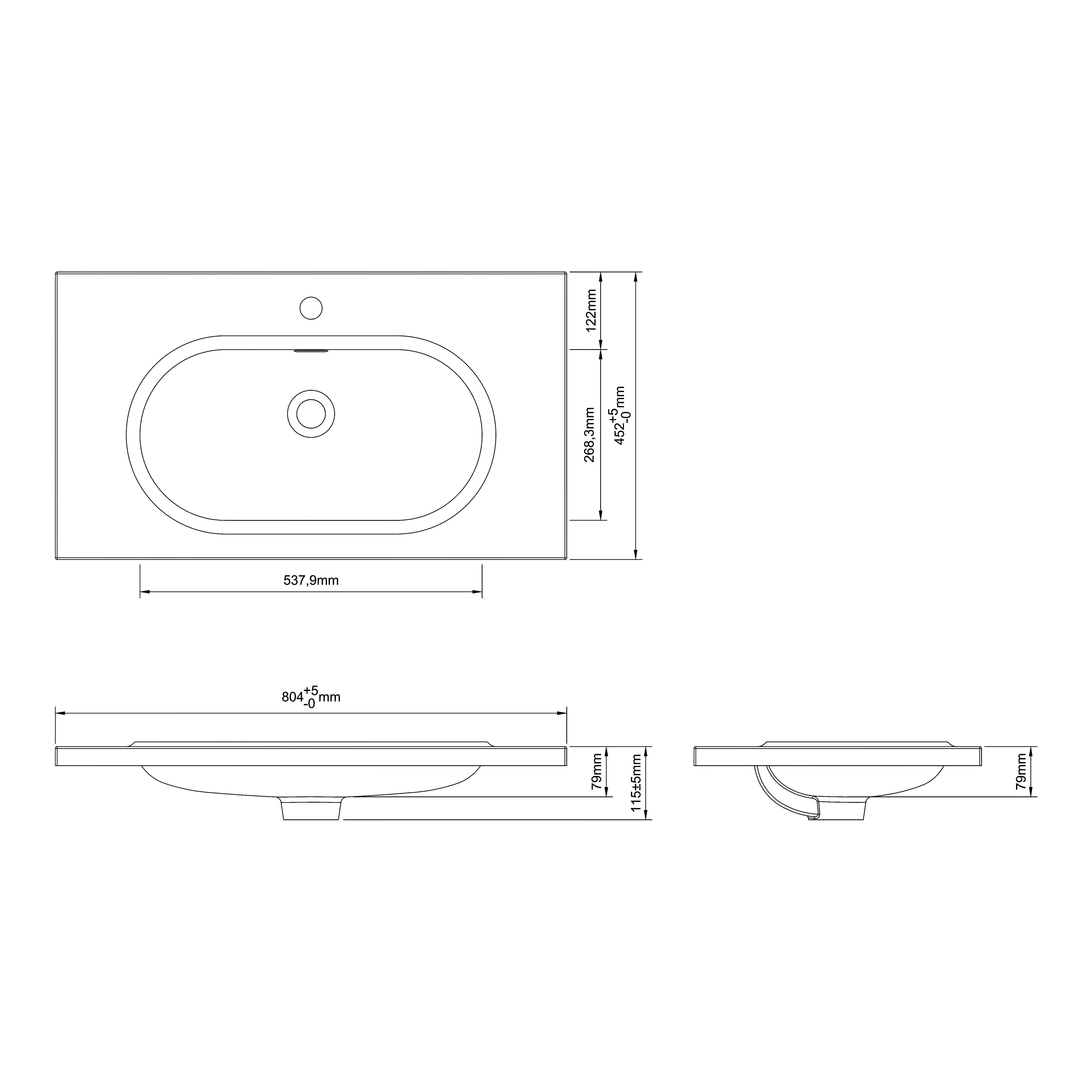 GoodHome Cavally Satin White Rectangular Single Vanity Basin (W)80.4cm