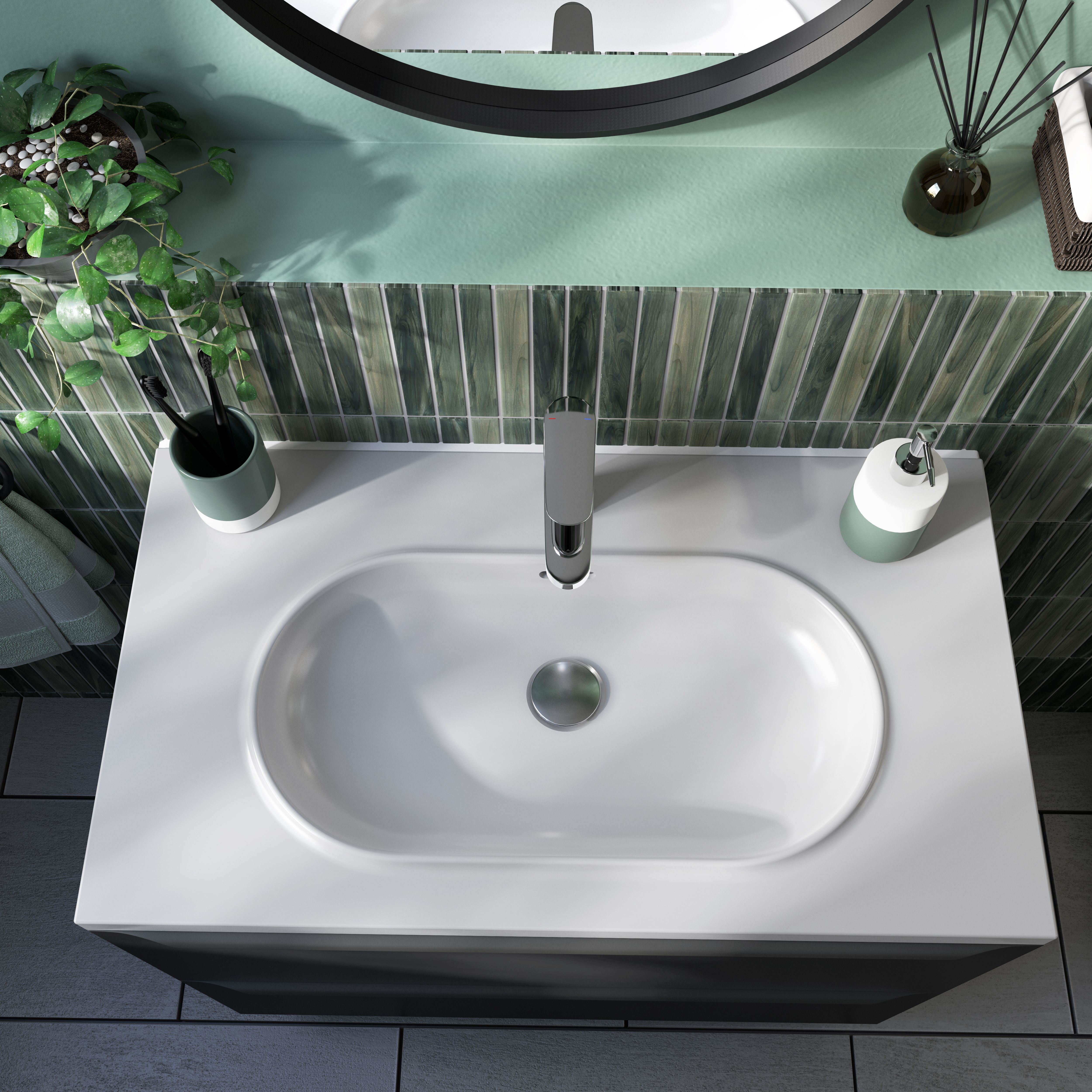 GoodHome Cavally Satin White Rectangular Single Vanity Basin (W)80.4cm