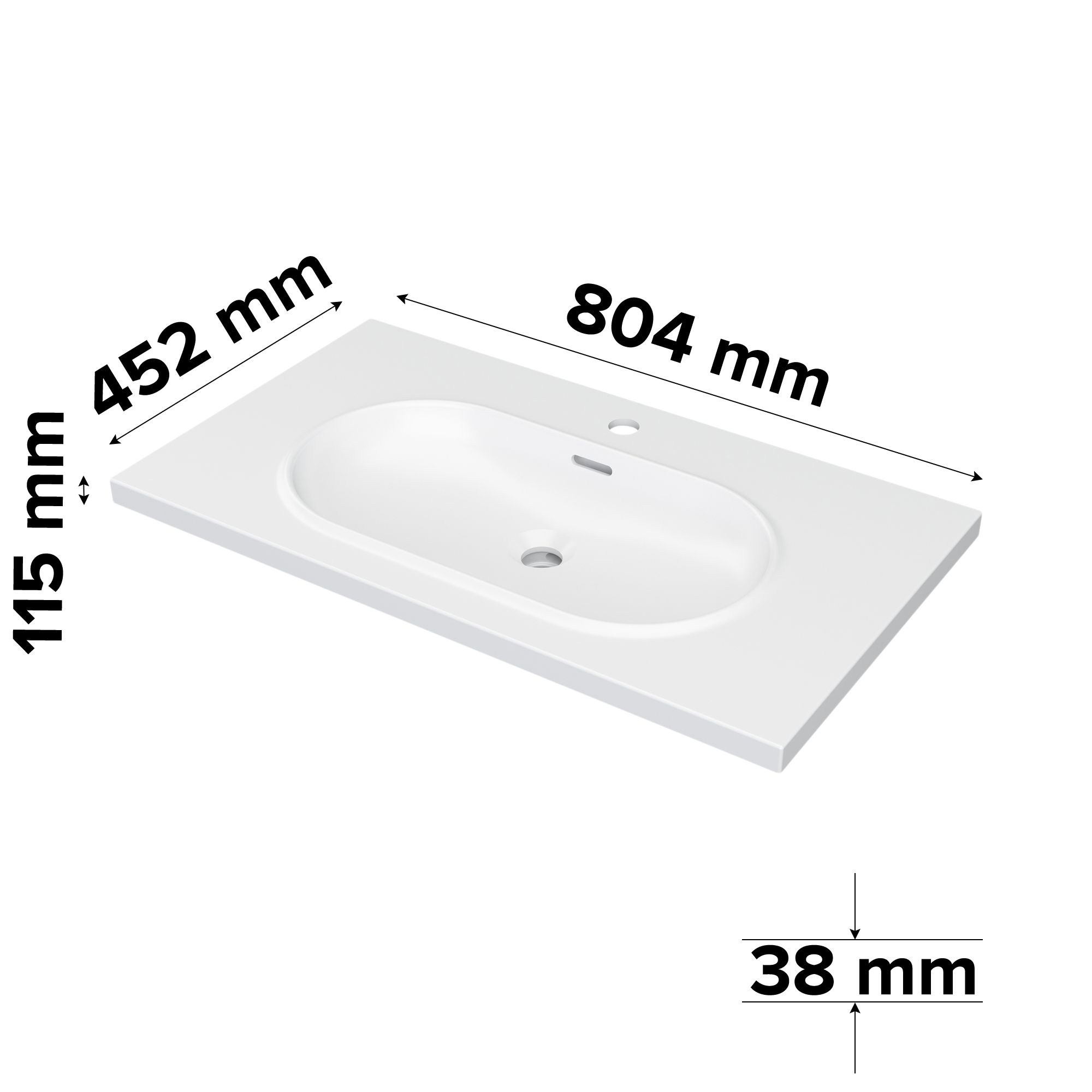 GoodHome Cavally Satin White Rectangular Single Vanity Basin (W)80.4cm
