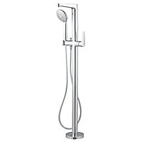 GoodHome Cavally Silver Chrome effect Ceramic disk Floor-mounted Mixer tap with shower kit