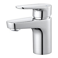 GoodHome Cavally Small Gloss Chrome effect Round Deck-mounted Manual Basin Mono mixer Tap