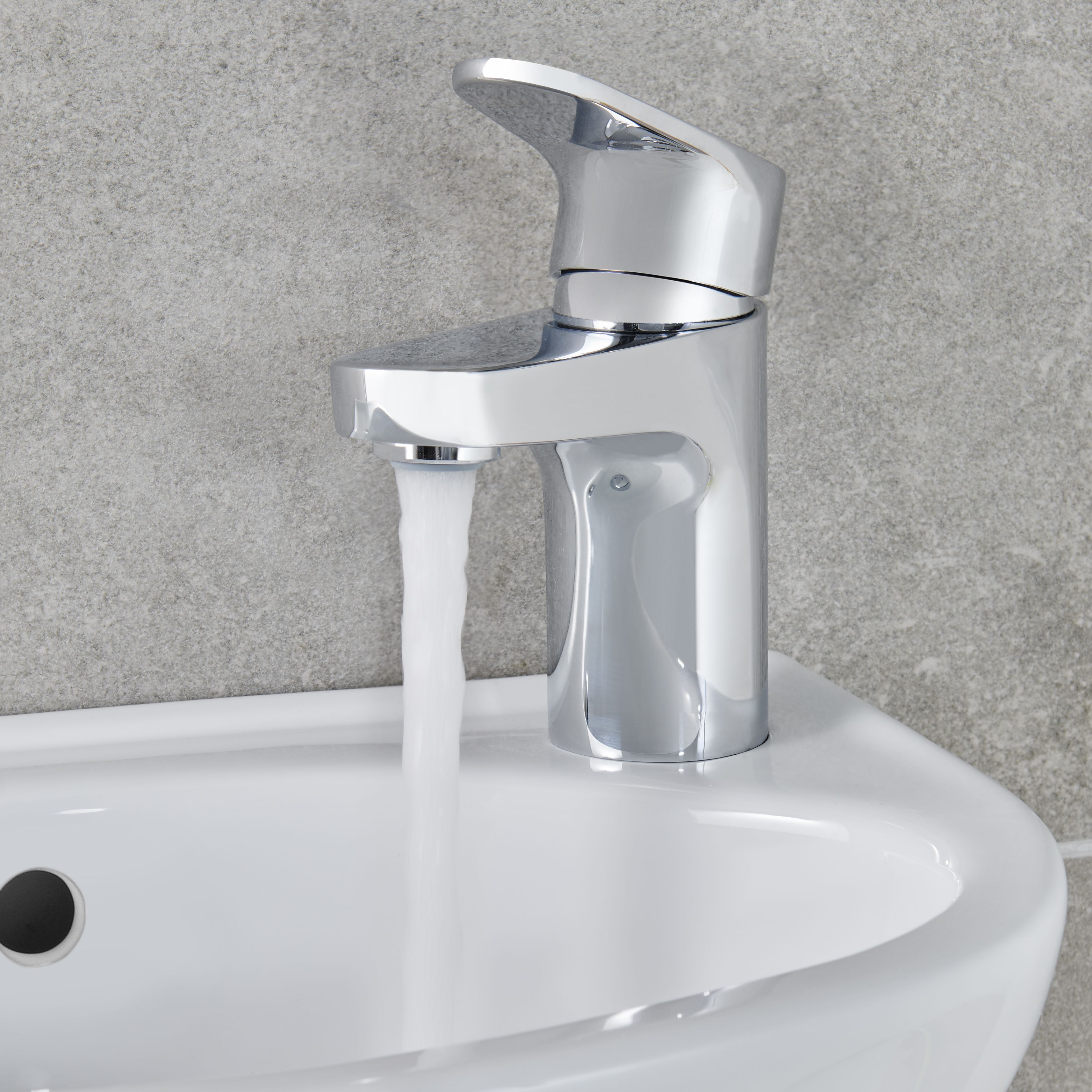 GoodHome Cavally Small Gloss Chrome effect Round Manual Basin Mono mixer Tap