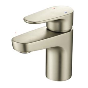 GoodHome Cavally Small Nickel effect Round Deck-mounted Manual Basin Mono mixer Tap