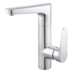 GoodHome Cavally Swivel Tall Gloss Chrome effect Round Manual Basin Mono mixer Tap