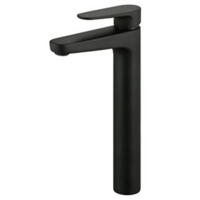 GoodHome Cavally Tall Matt Black Round Manual Sink or worktop Mono mixer Tap