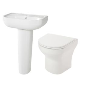 GoodHome Cavally White Back to wall Floor-mounted Toilet & full pedestal basin
