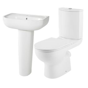 GoodHome Cavally White Close-coupled Floor-mounted Toilet & full pedestal basin