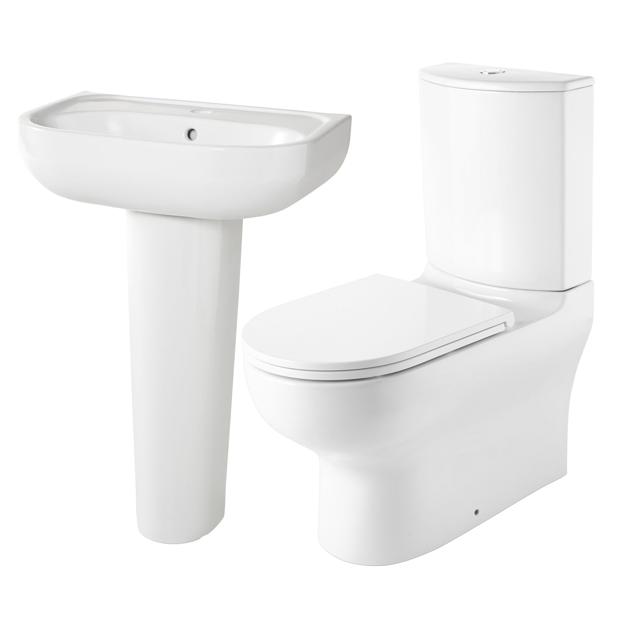 GoodHome Cavally White Closed back close-coupled Floor-mounted Toilet & full pedestal basin (W)370mm (H)830mm