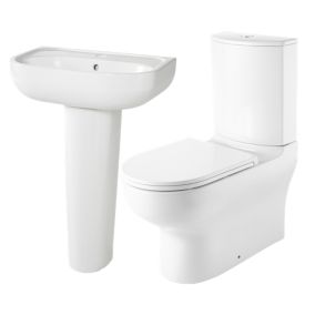 GoodHome Cavally White Closed back close-coupled Floor-mounted Toilet & full pedestal basin Without taps (W)370mm (H)830mm