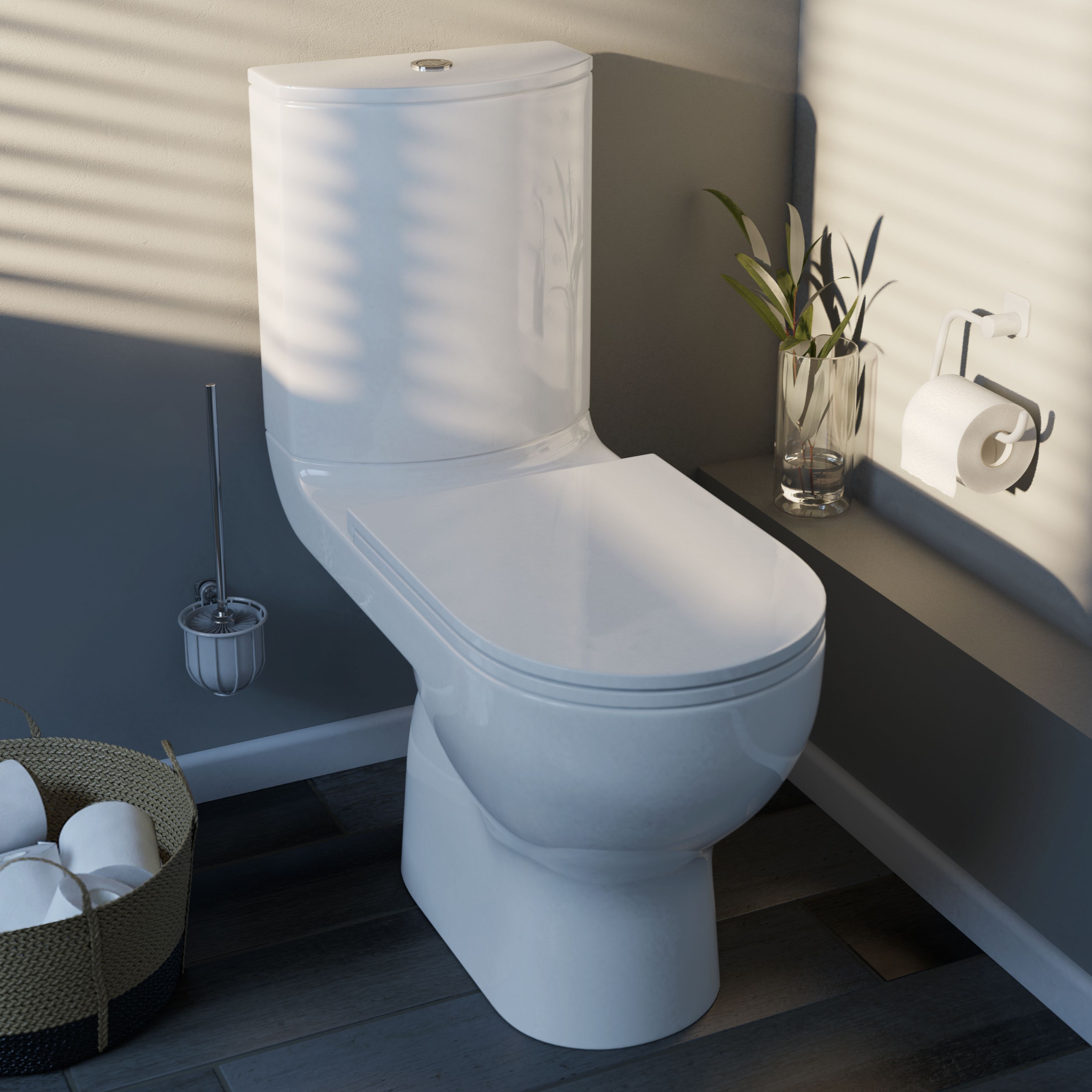 GoodHome Cavally White Rimless Close-coupled Toilet Soft close seat