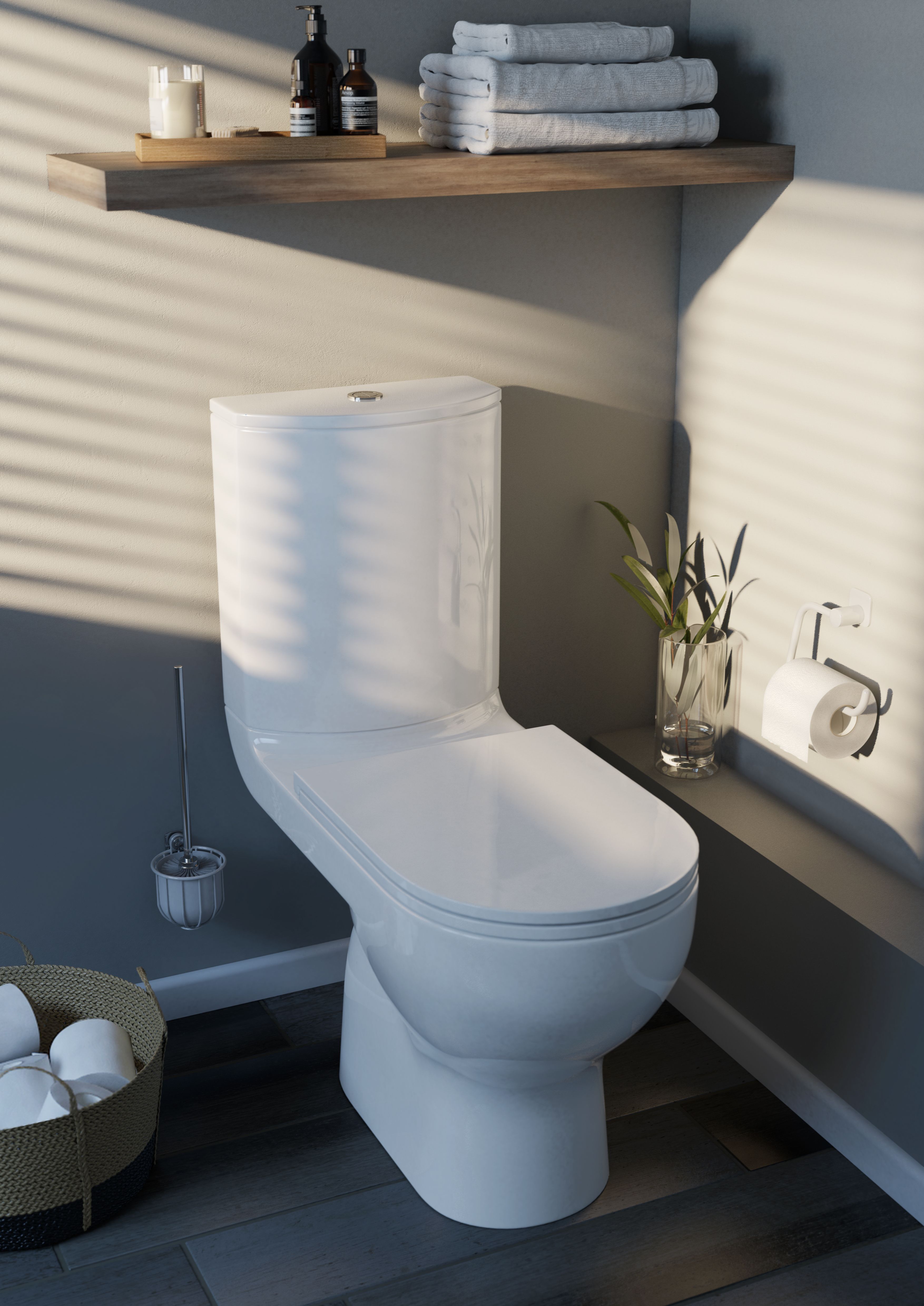 GoodHome Cavally White Rimless Close-coupled Toilet Soft close seat