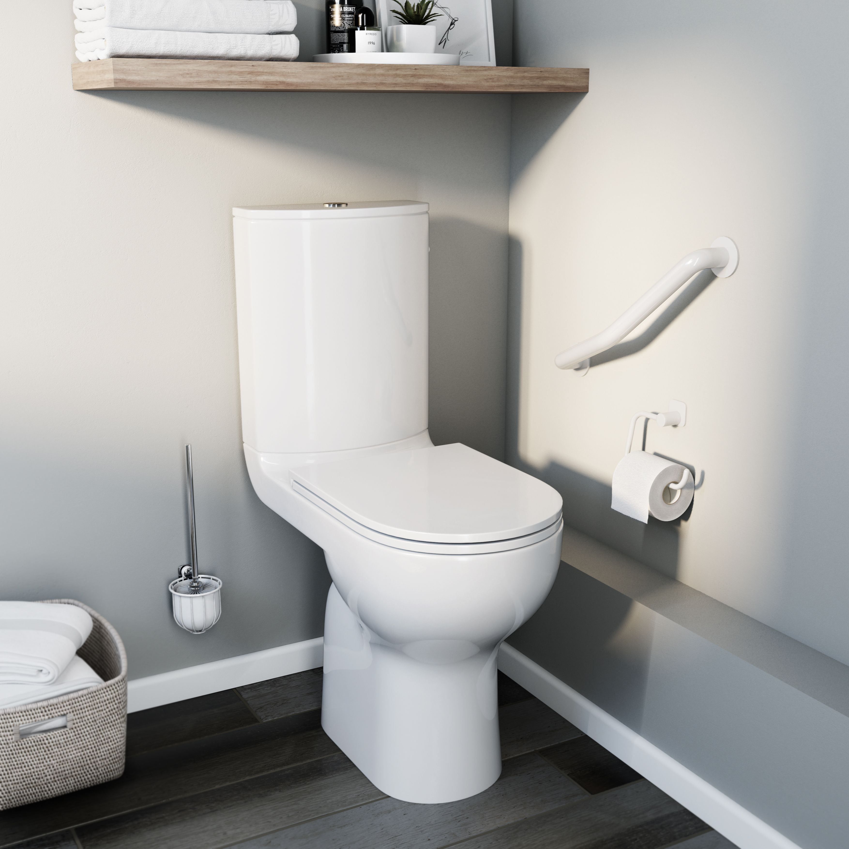 GoodHome Cavally White Rimless Comfort height Close-coupled Toilet set with Soft close seat