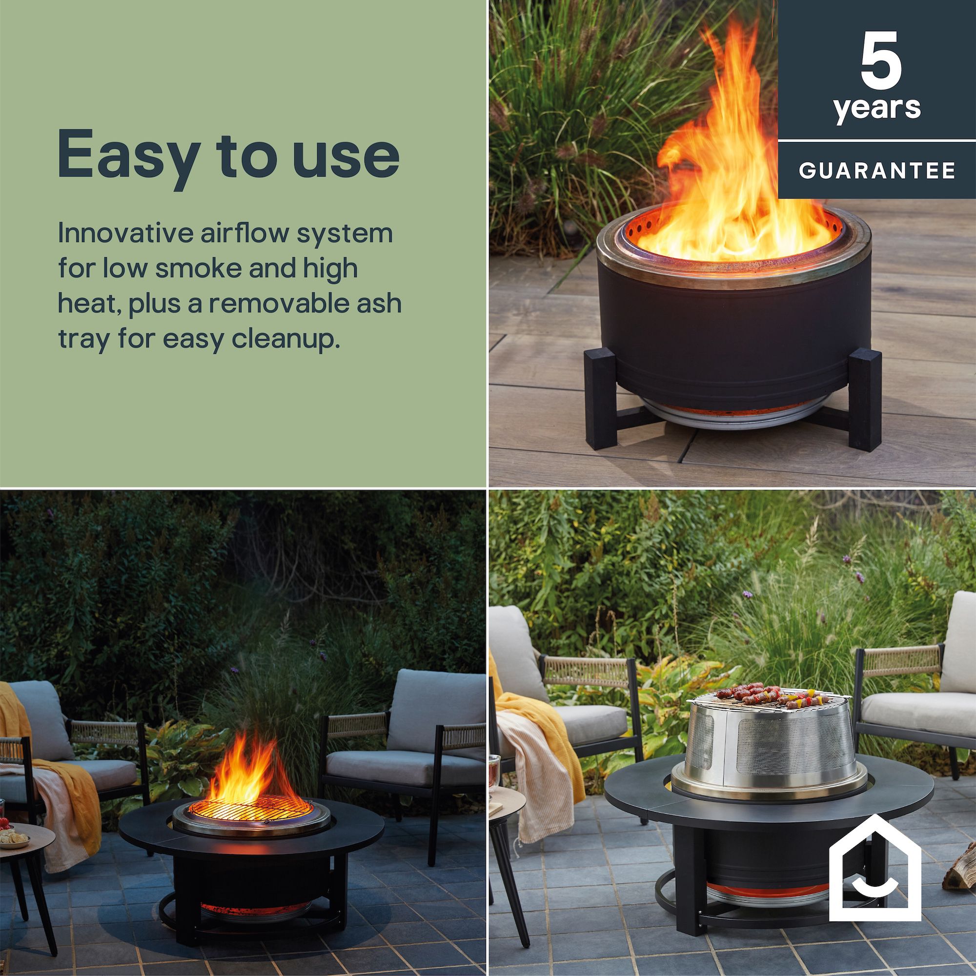 GoodHome Celsian Steel Matt Black Round Firepit