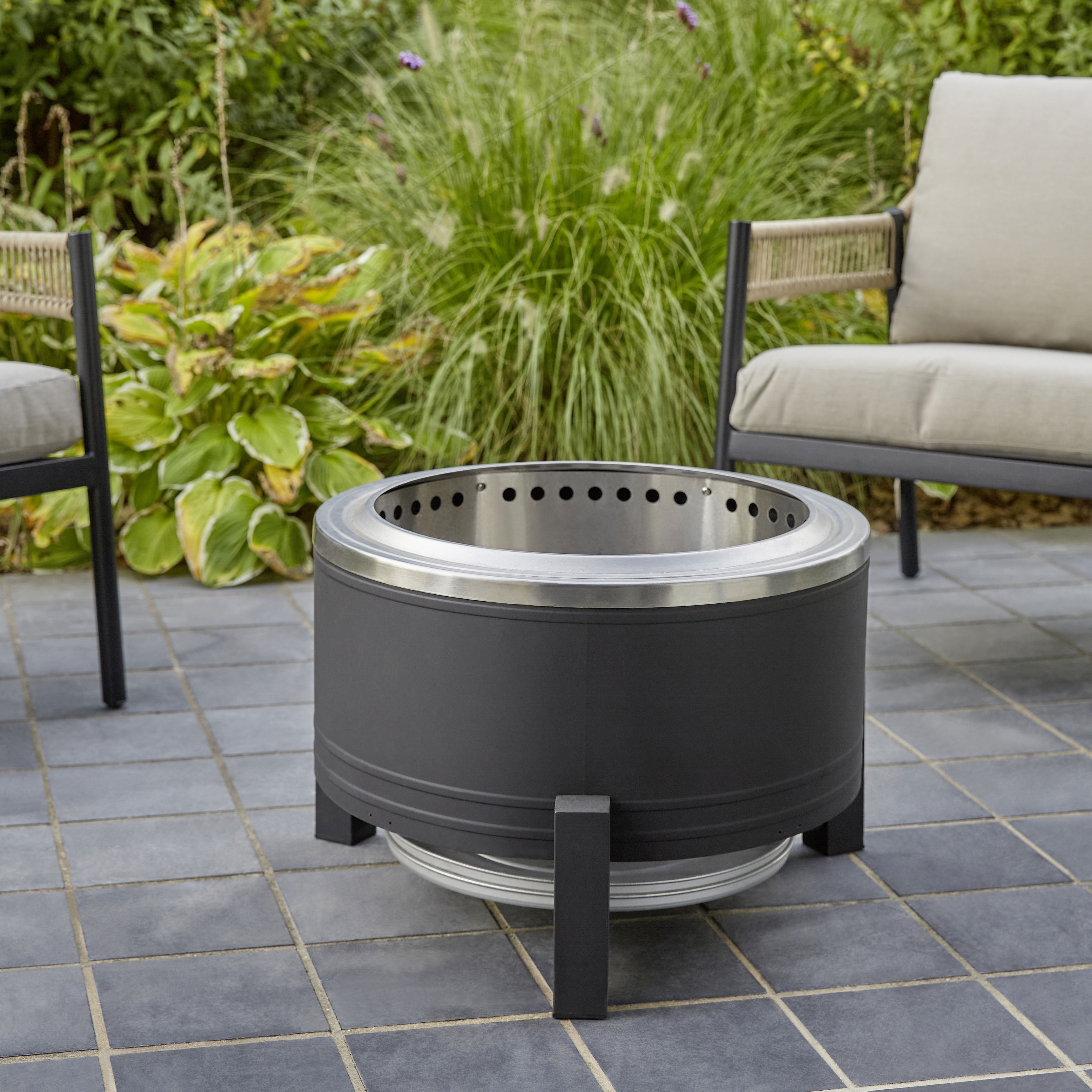 GoodHome Celsian Steel Matt Black Round Firepit