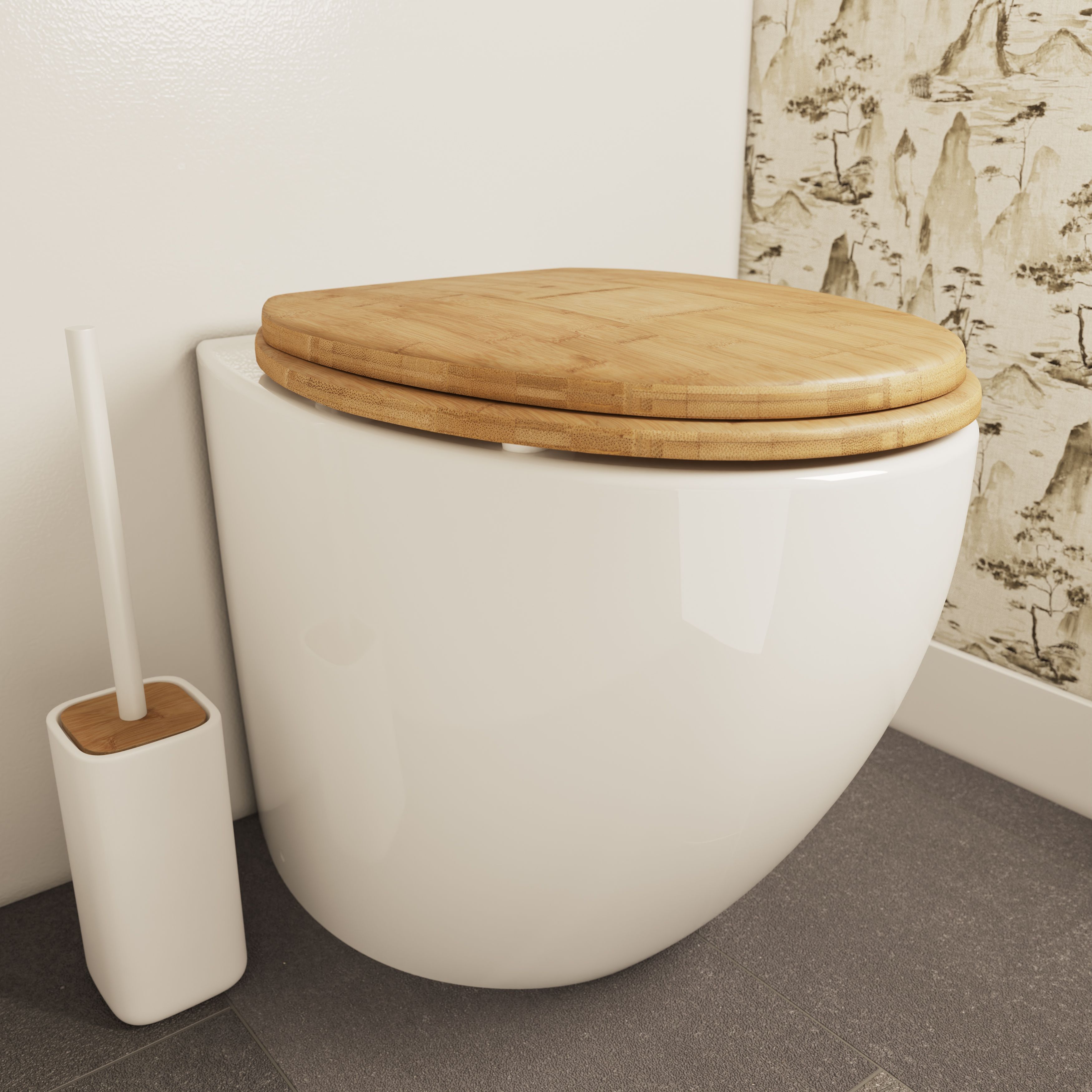 GoodHome Cervia Bamboo Standard Soft close Toilet seat