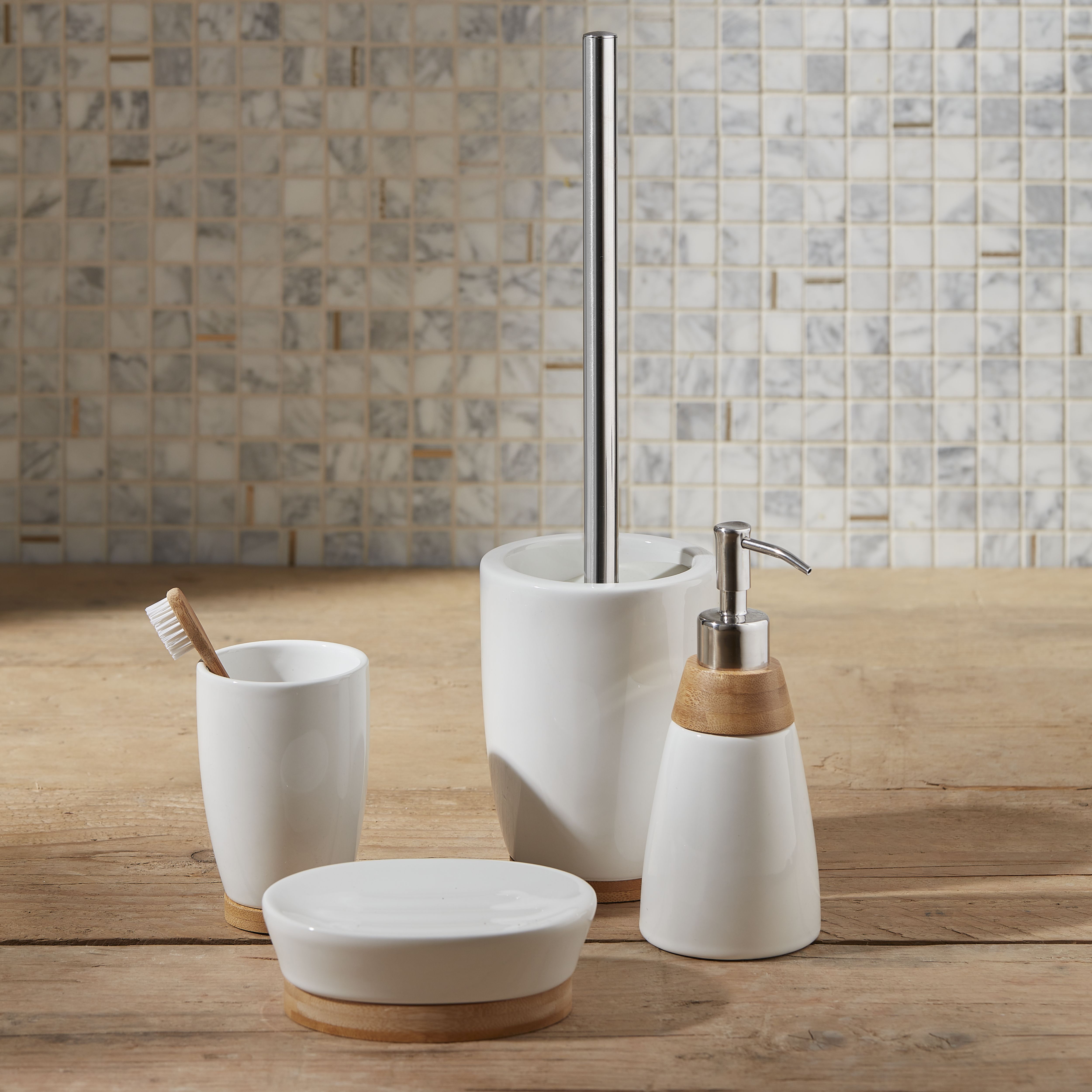 GoodHome Cervia Gloss White Bamboo & ceramic Tumbler