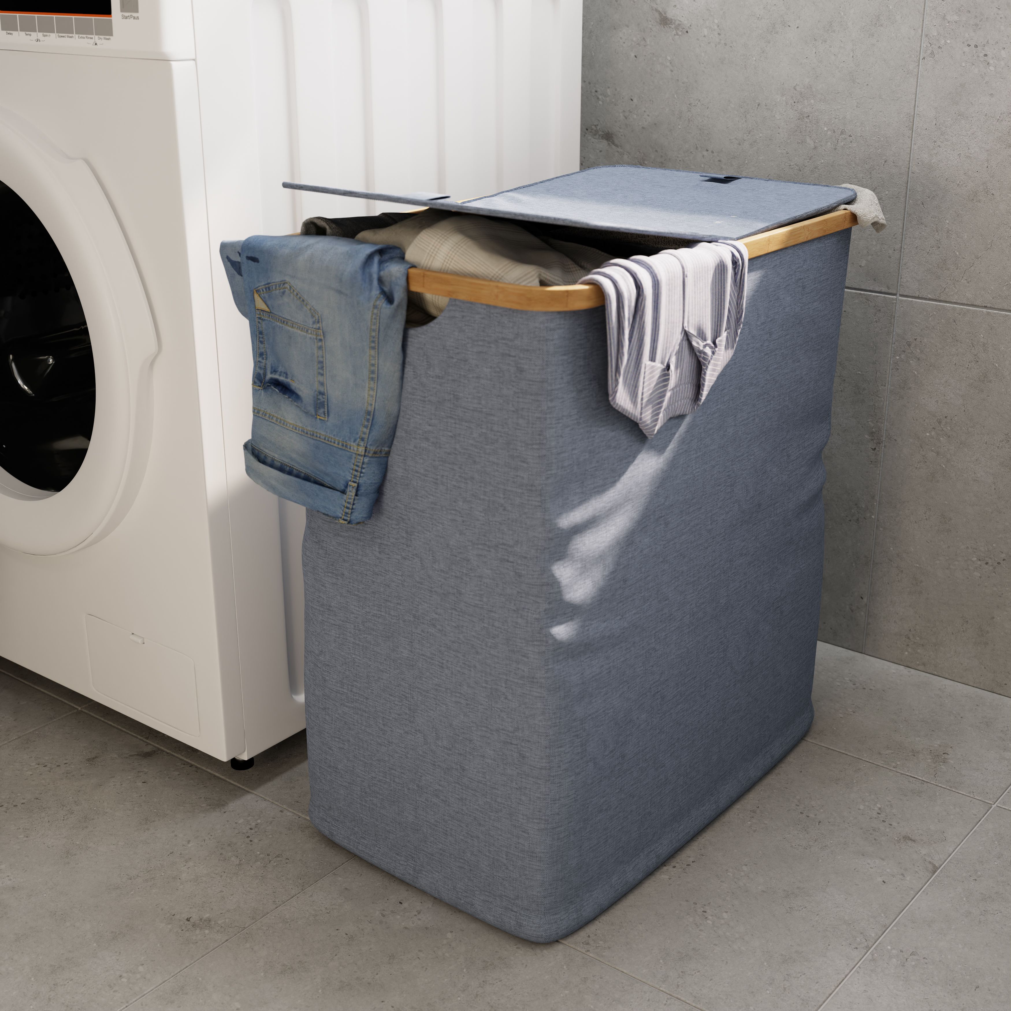 GoodHome Cervia Grey Bamboo & cotton Medium Laundry basket, 106L