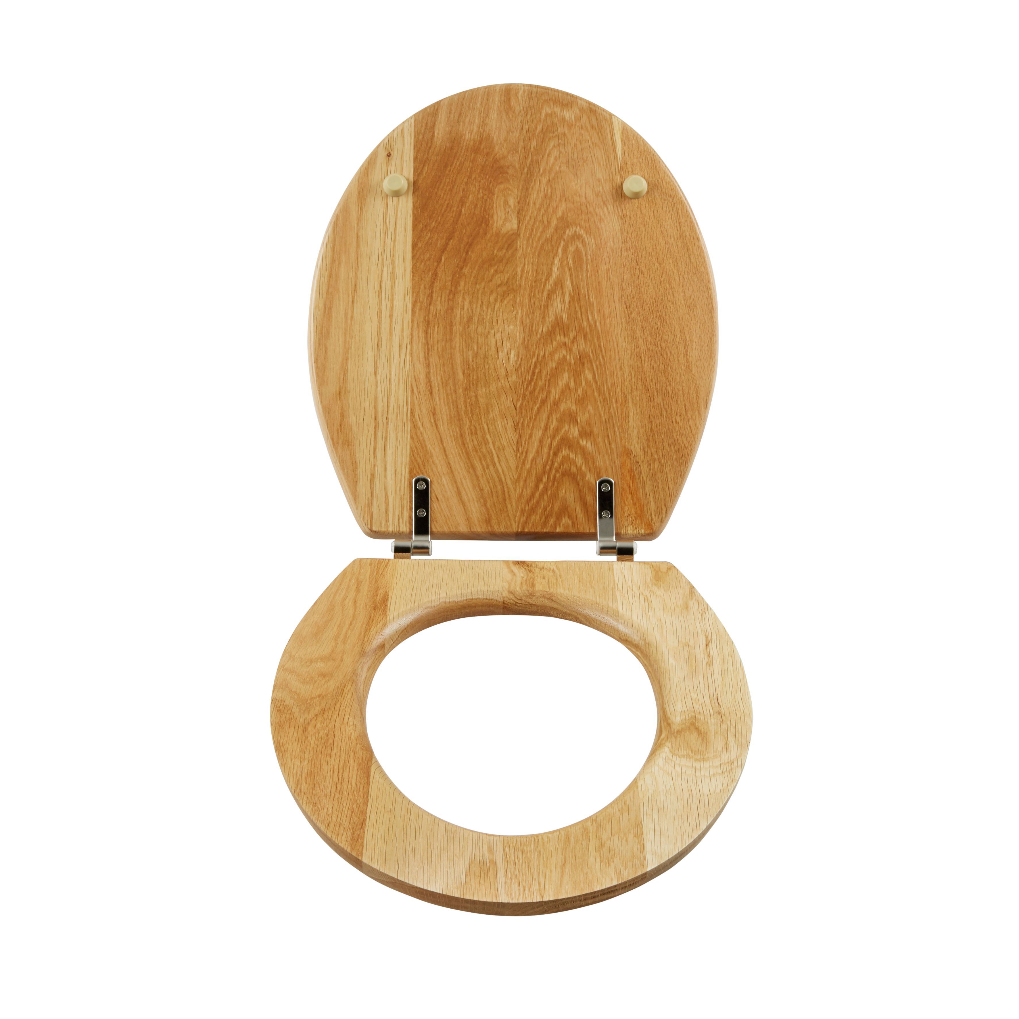 GoodHome Cervia Natural Oak effect Round Standard close Toilet seat