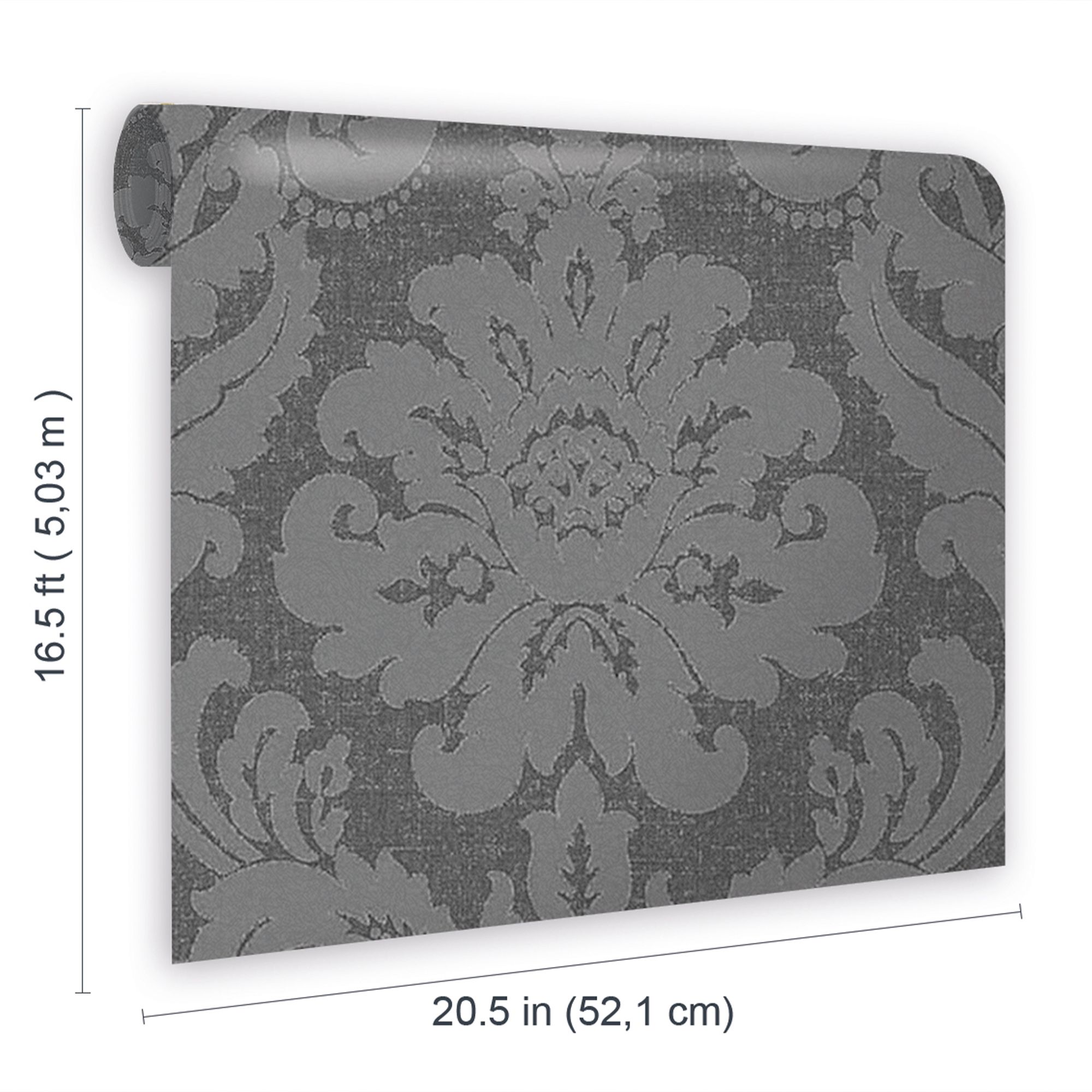 GoodHome Chalfont Charcoal Glitter effect Damask Textured Wallpaper