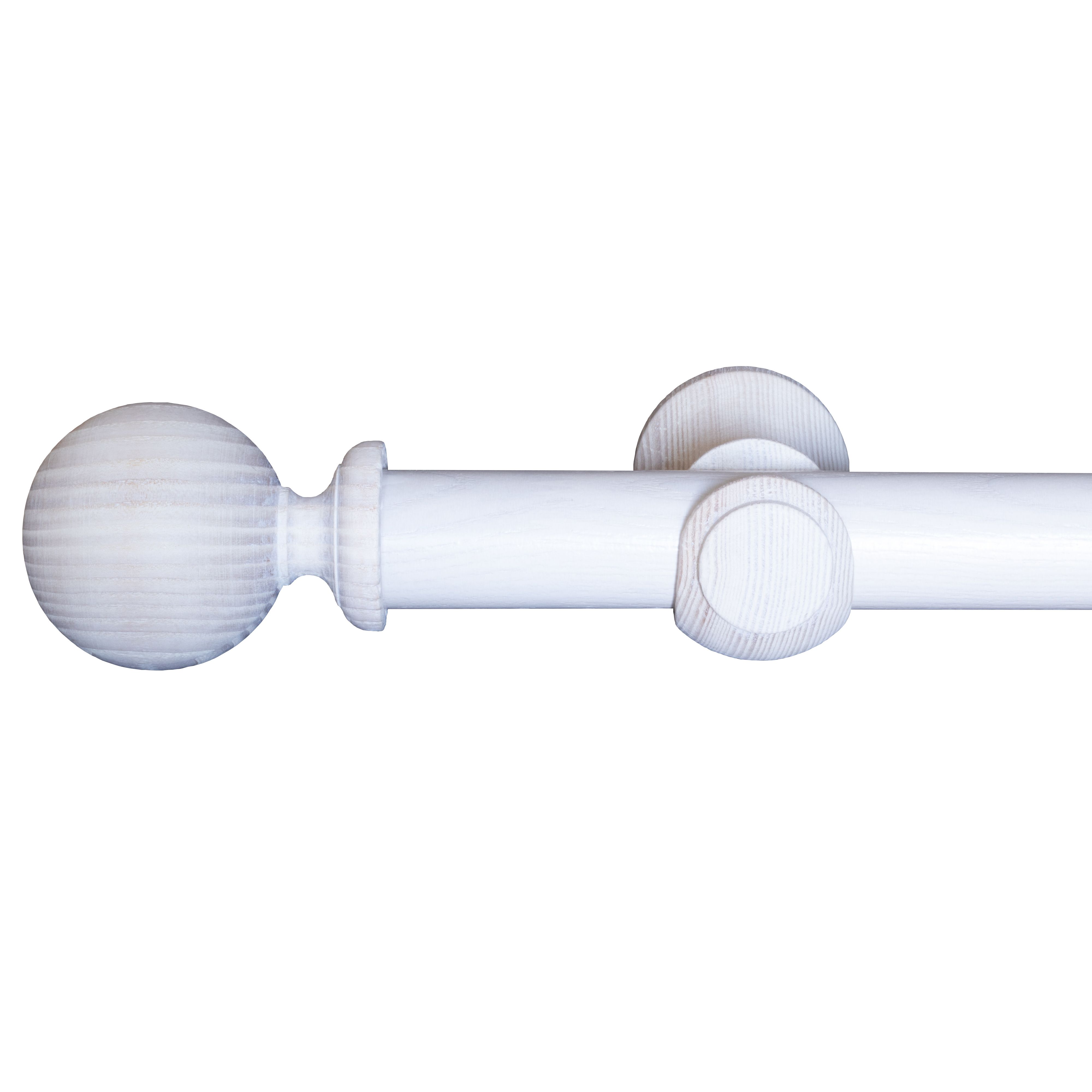 GoodHome Chalki Matt White Oak effect Fixed Ball Curtain pole Set, (L)2m (Dia)35mm