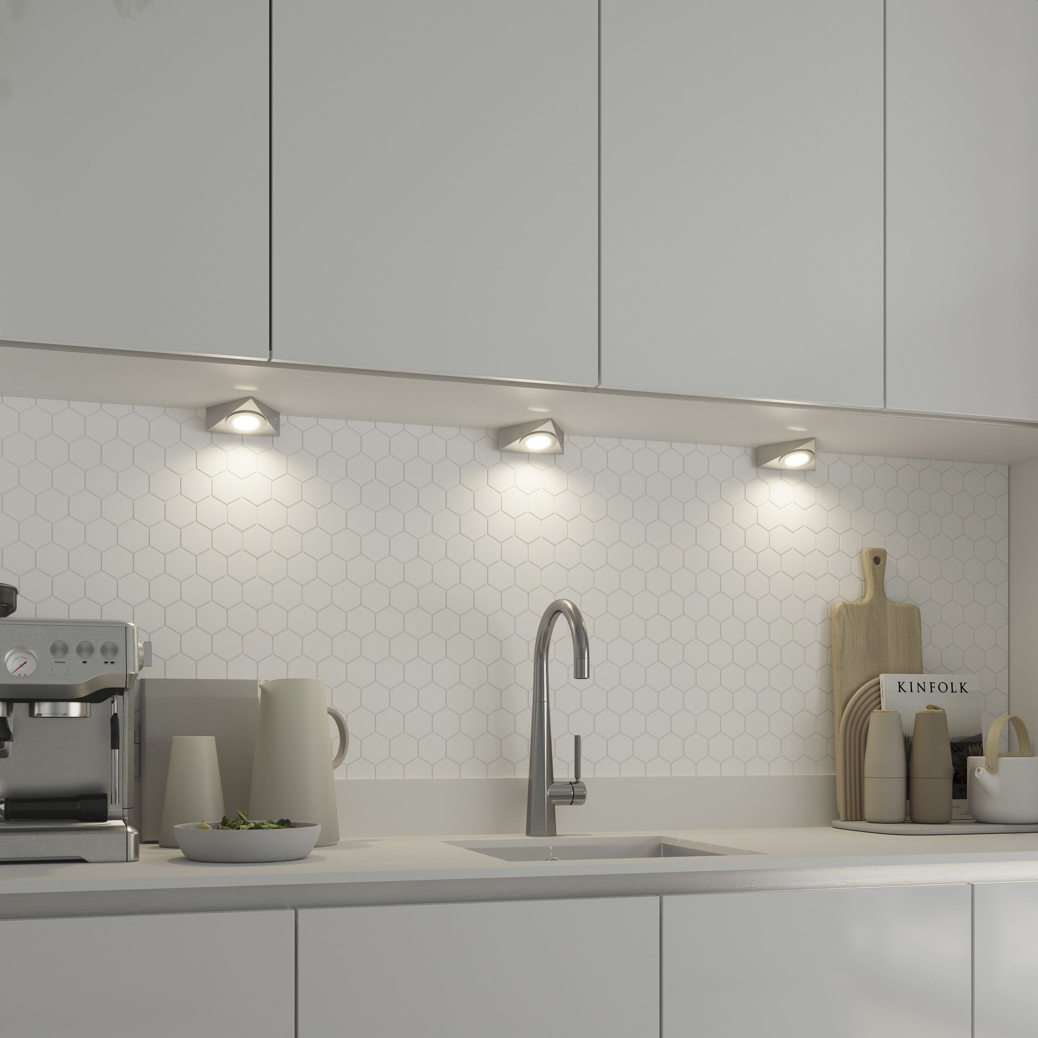 GoodHome Chardin White Silver effect Mains-powered LED Neutral white Under cabinet light IP20 (L ...