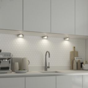 GoodHome Chardin White Silver effect Mains-powered LED Neutral white Under cabinet light IP20 (L)120mm (W)118mm