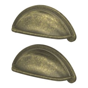 GoodHome Chervil Antique brass effect Cup Pull Kitchen cabinets Handle (L)94.6mm (H)39.8mm, Pack of 2