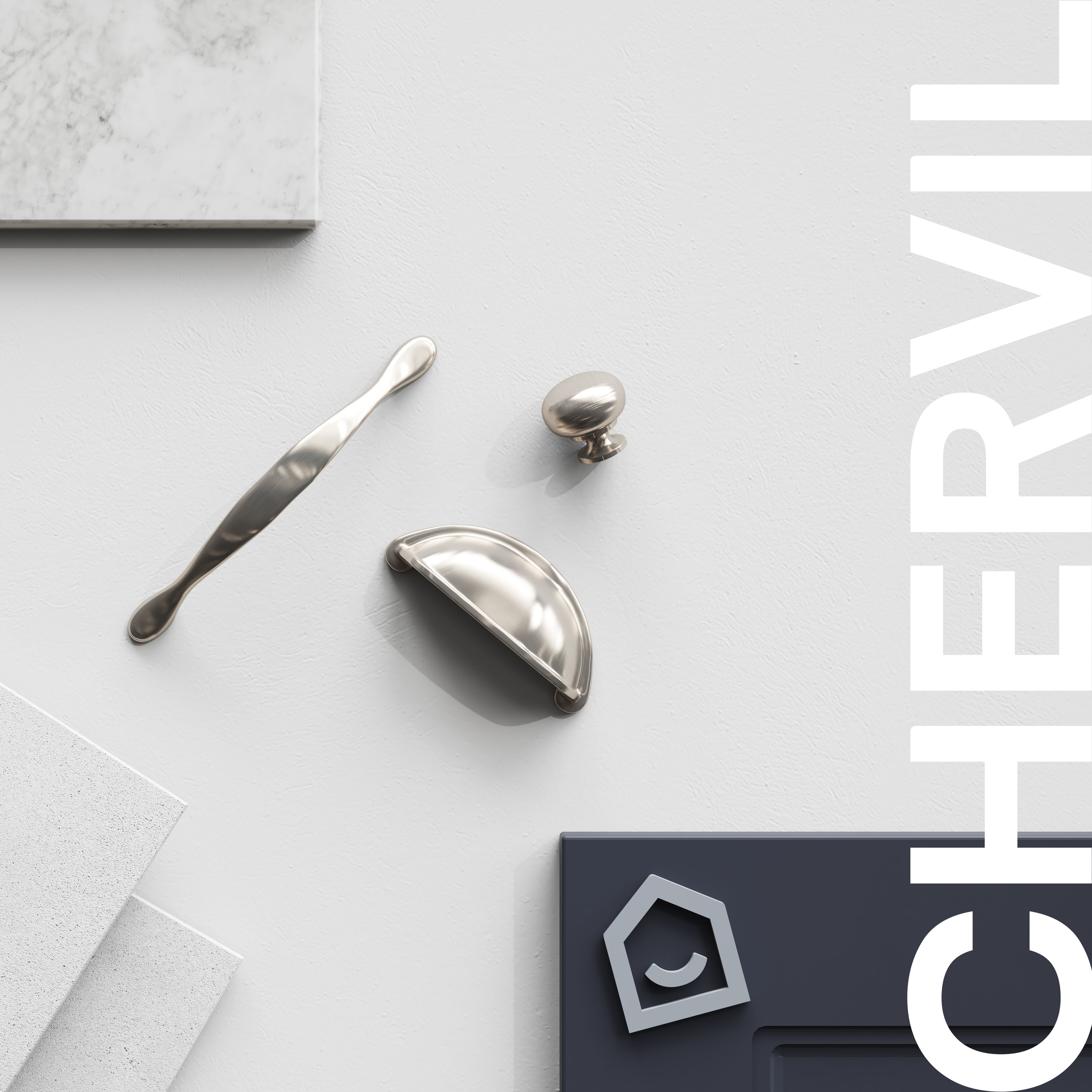 GoodHome Chervil Nickel effect Kitchen cabinets Round Pull Handle, (L)32mm x (D)31mm, Pack of 2