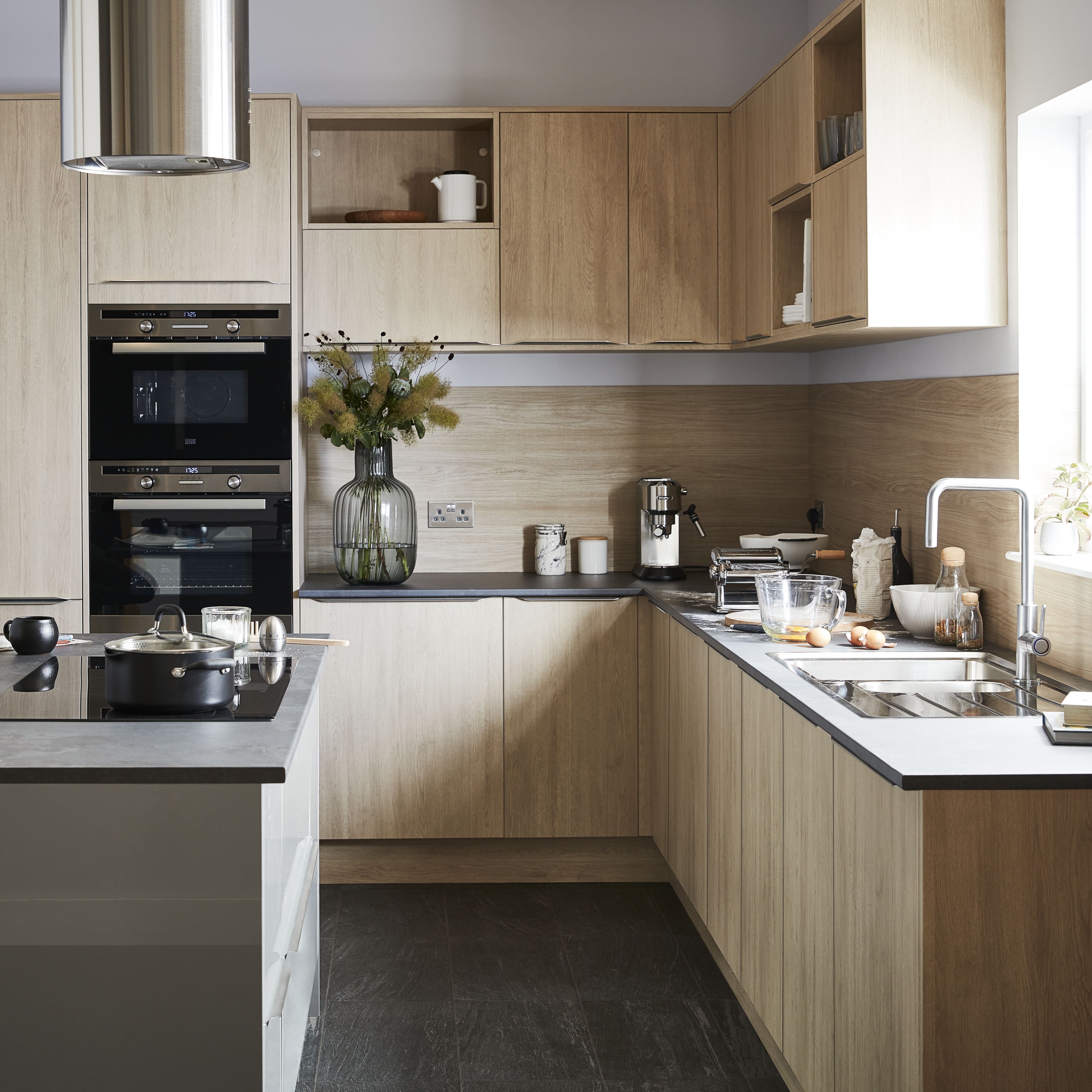 GoodHome Chia Light oak effect slab Standard Appliance Filler panel (H)58mm (W)597mm