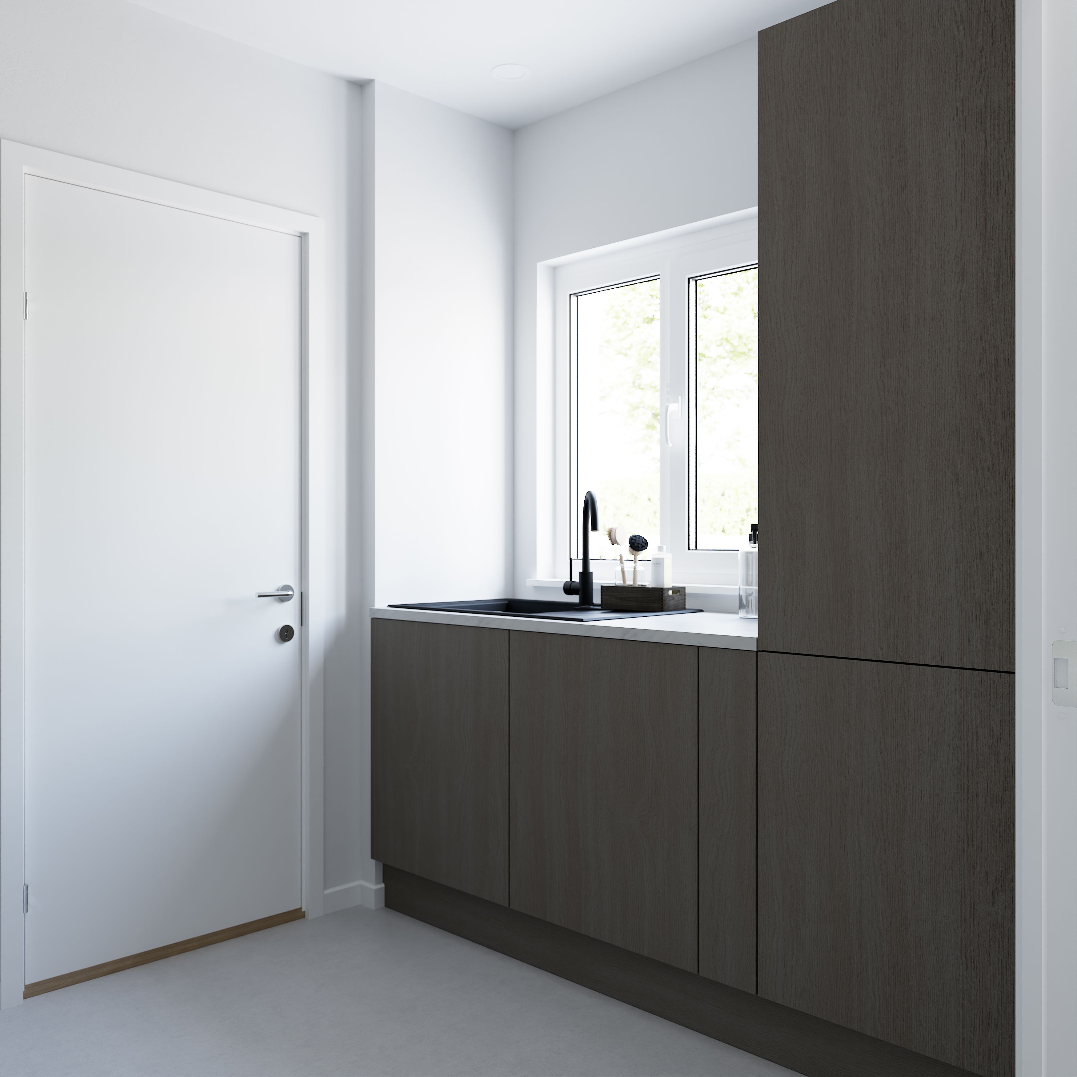 GoodHome Chia Matt grey oak effect Grey oak effect slab Standard End panel (H)720mm (W)570mm
