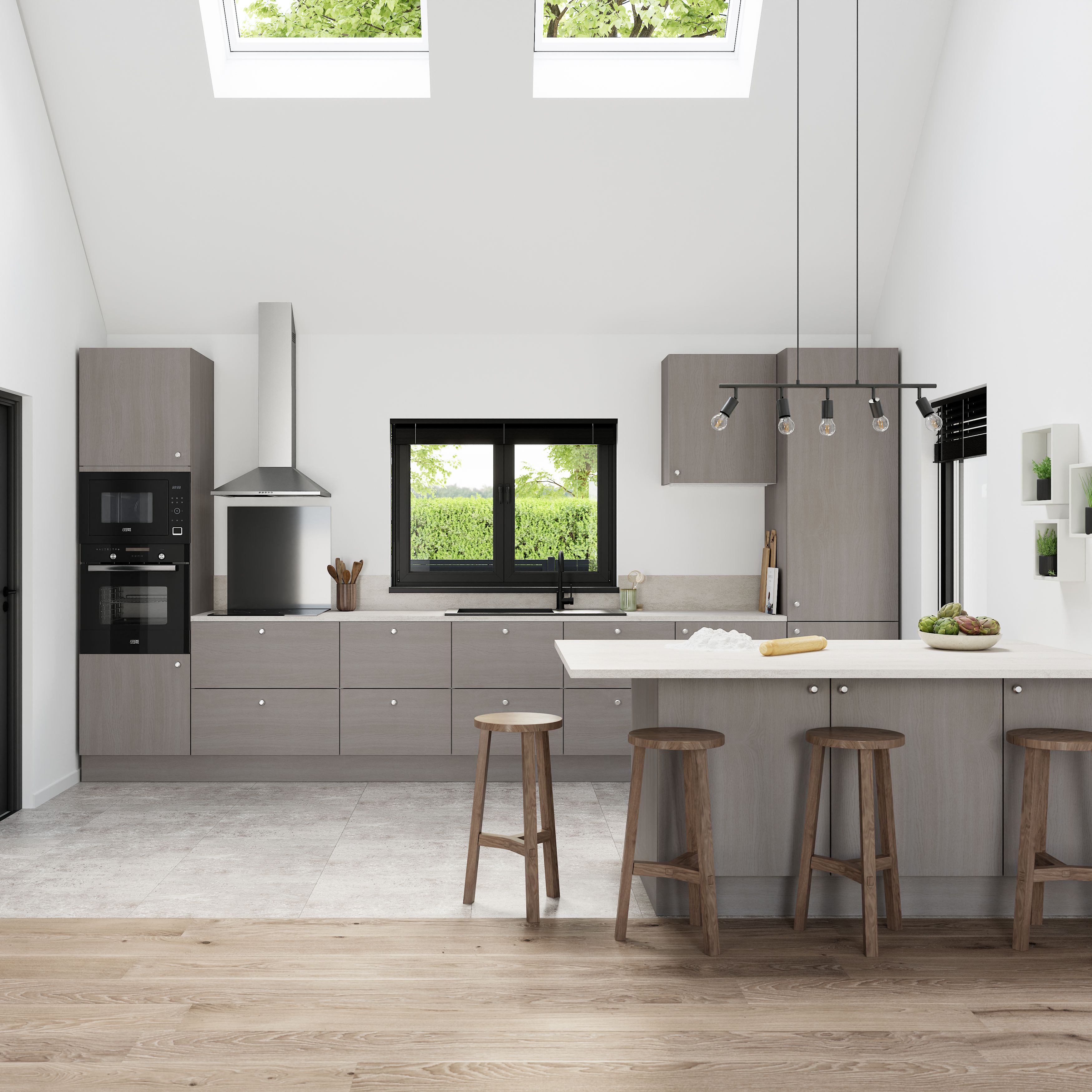 GoodHome Chia Matt grey oak effect Grey oak effect slab Standard End panel (H)720mm (W)570mm