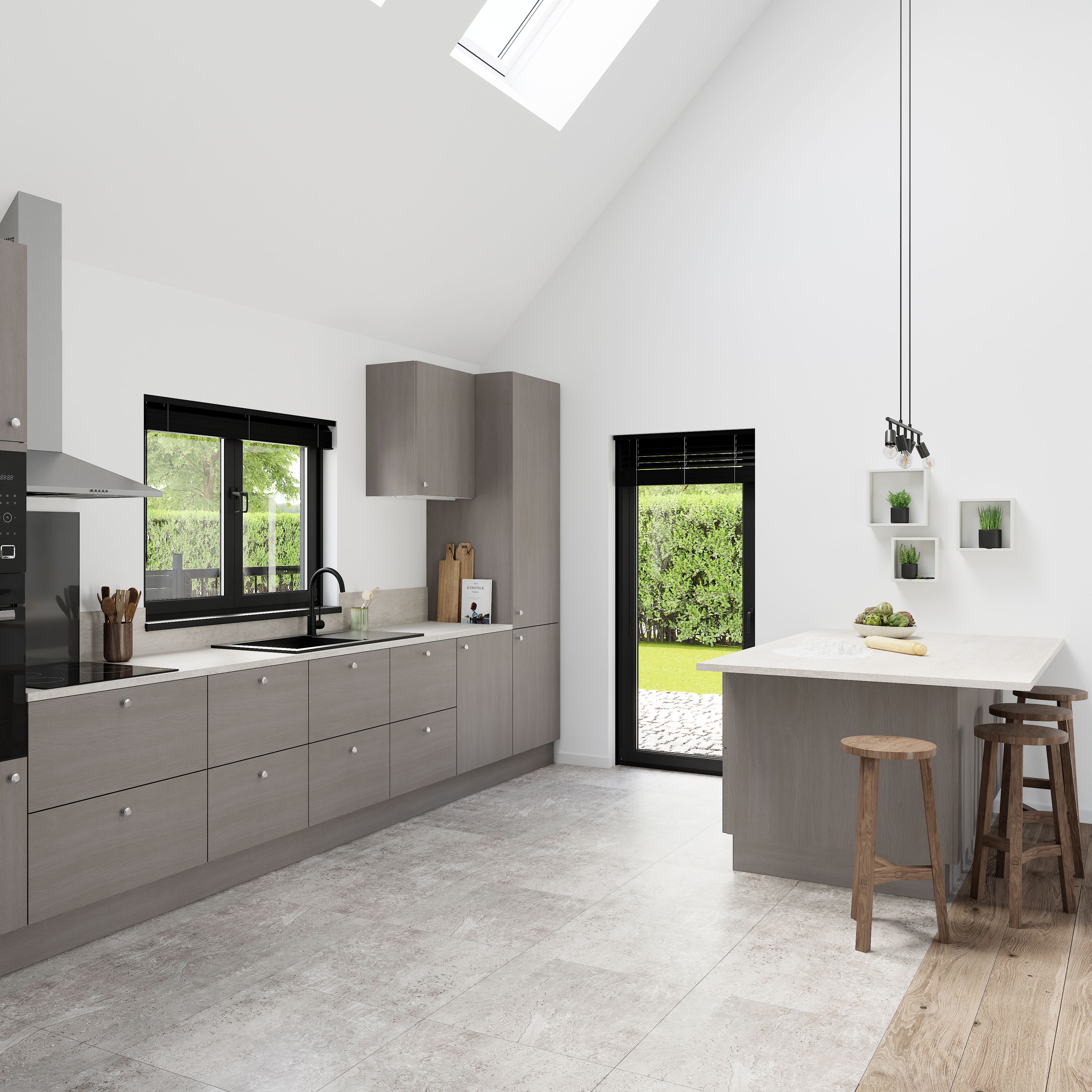 GoodHome Chia Matt grey oak effect Grey oak effect slab Standard End panel (H)720mm (W)570mm