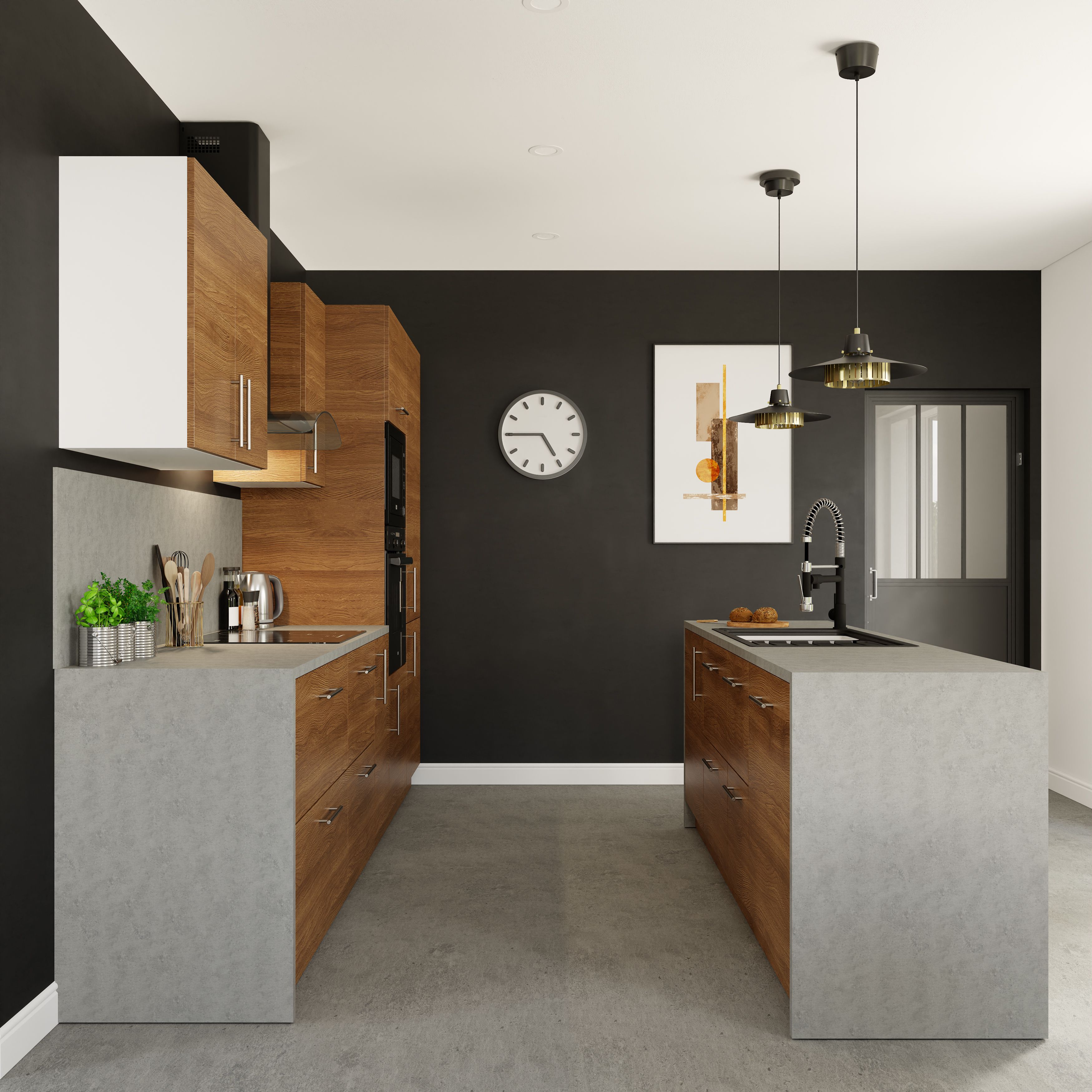 GoodHome Chia Matt horizontal woodgrain effect Horizontal woodgrain effect slab Standard End panel (H)720mm (W)570mm