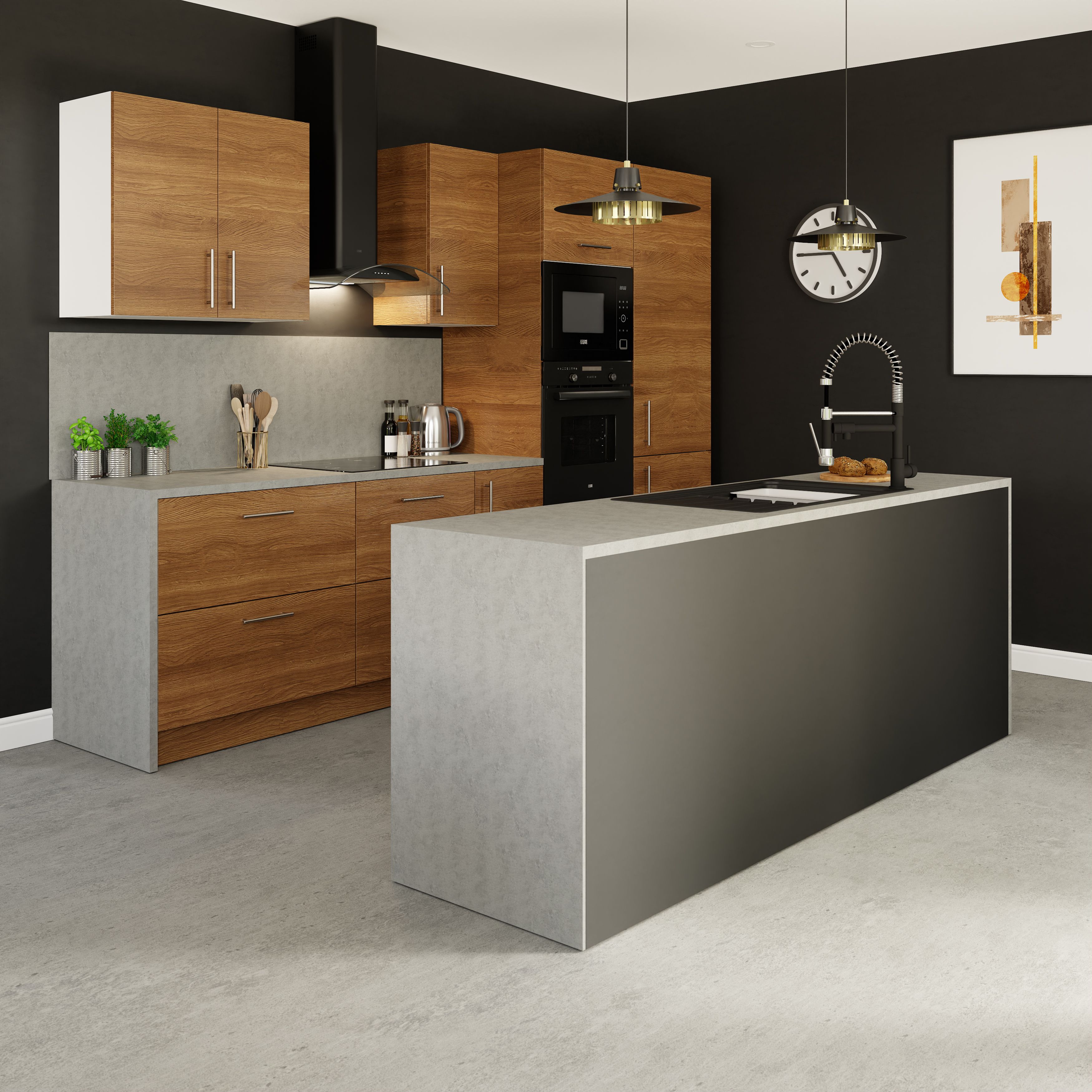 GoodHome Chia Matt horizontal woodgrain effect Horizontal woodgrain effect slab Standard End panel (H)720mm (W)570mm