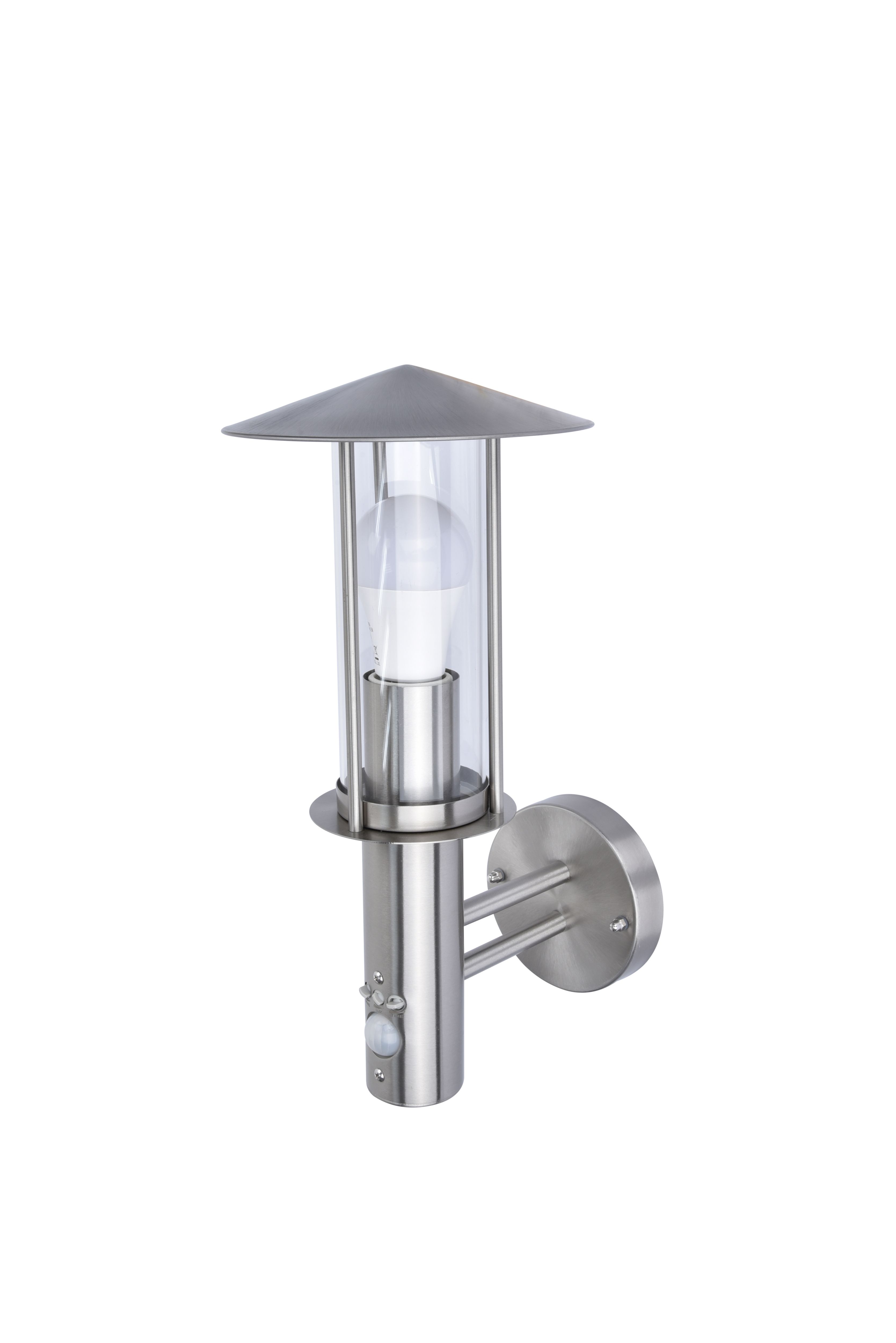GoodHome Chignik Fixed Matt Stainless steel PIR With motion sensor Outdoor Lantern Wall light 60W