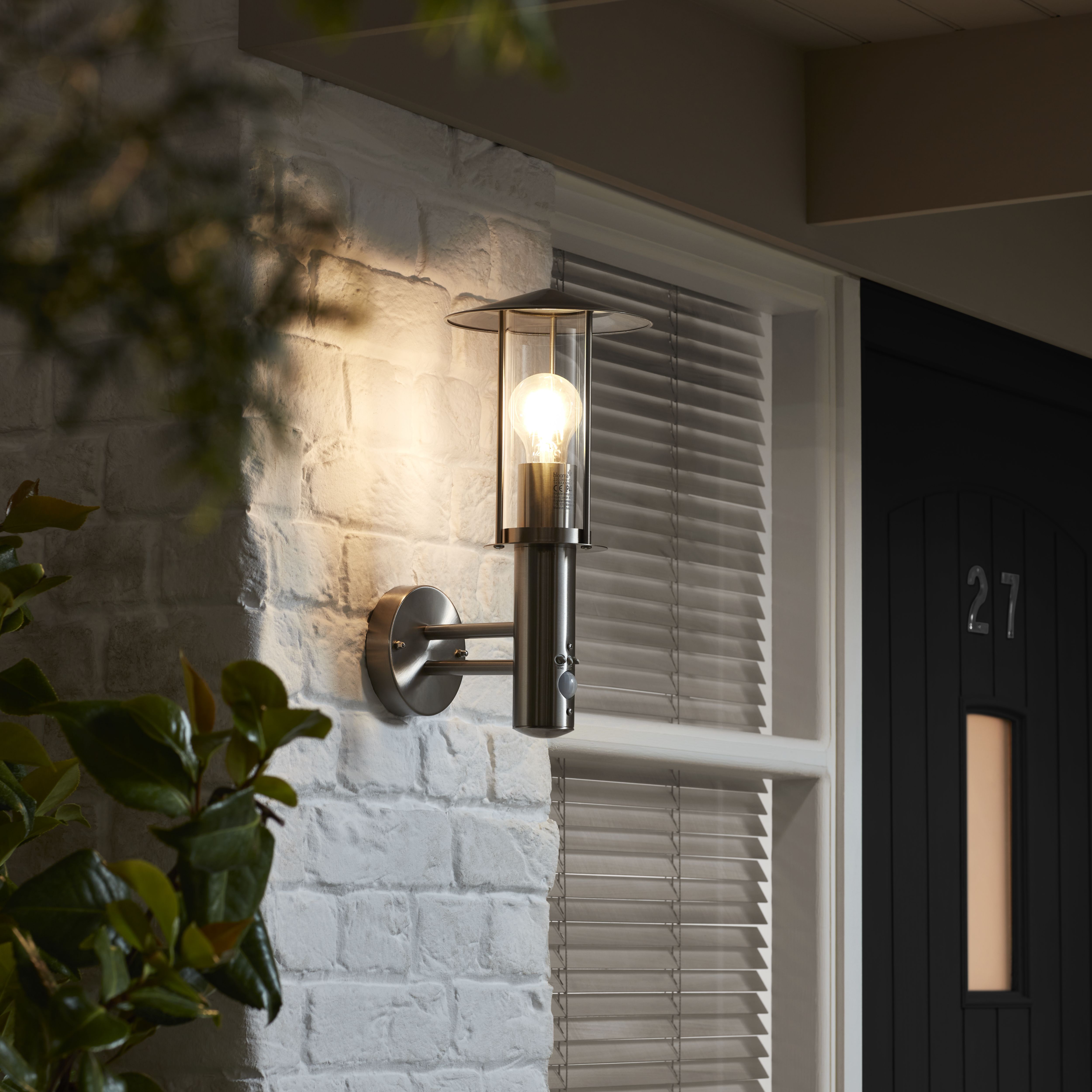 GoodHome Chignik Fixed Matt Stainless steel PIR With motion sensor Outdoor Lantern Wall light 60W