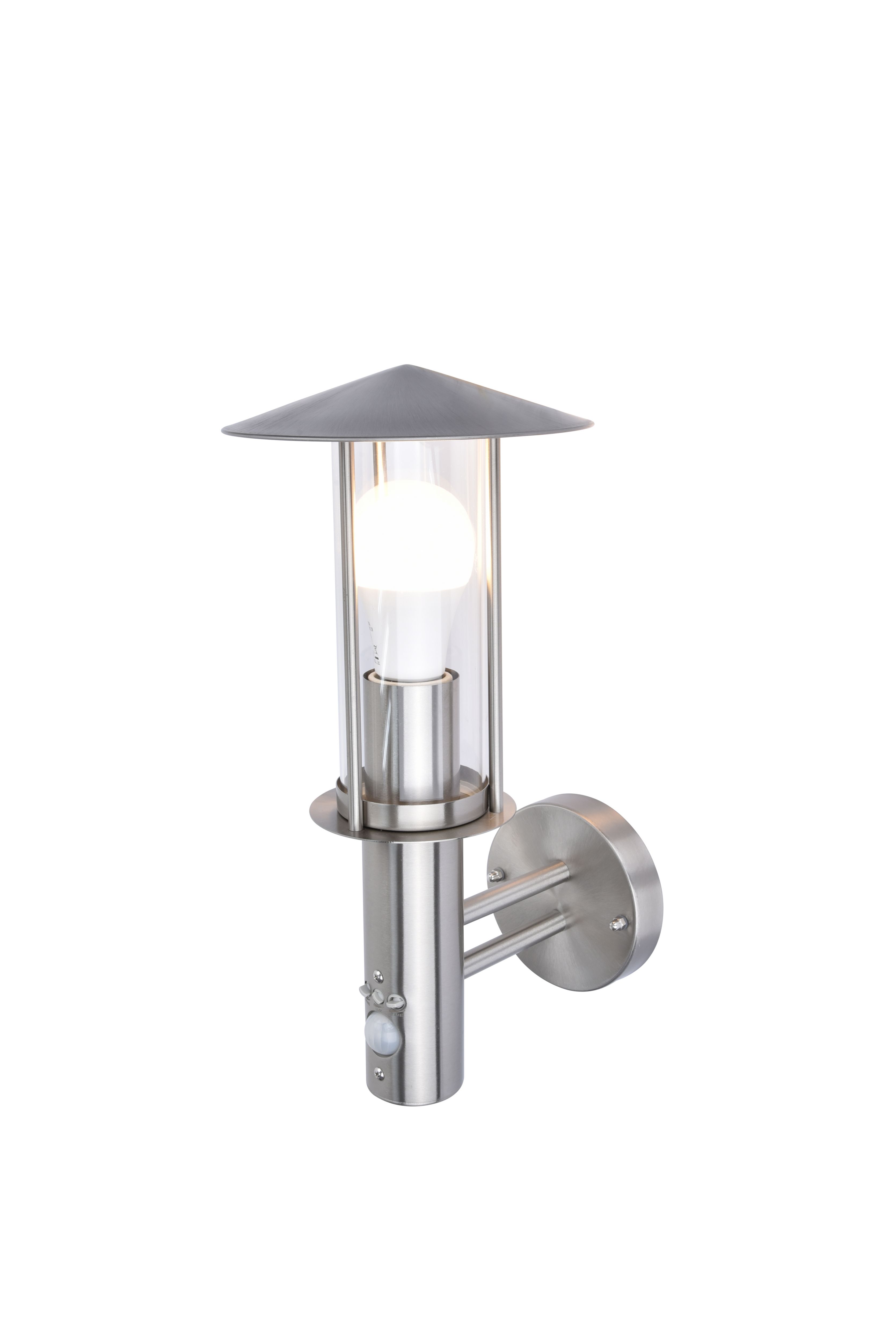 GoodHome Chignik Fixed Matt Stainless steel PIR With motion sensor Outdoor Lantern Wall light 60W
