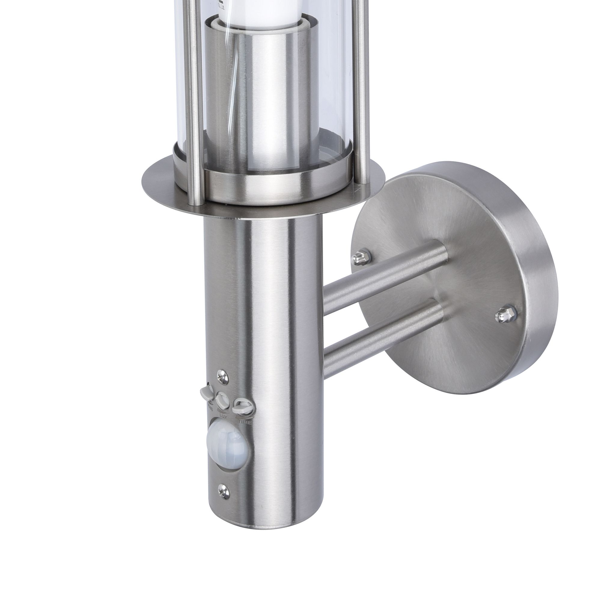 GoodHome Chignik Fixed Matt Stainless steel PIR With motion sensor Outdoor Lantern Wall light 60W