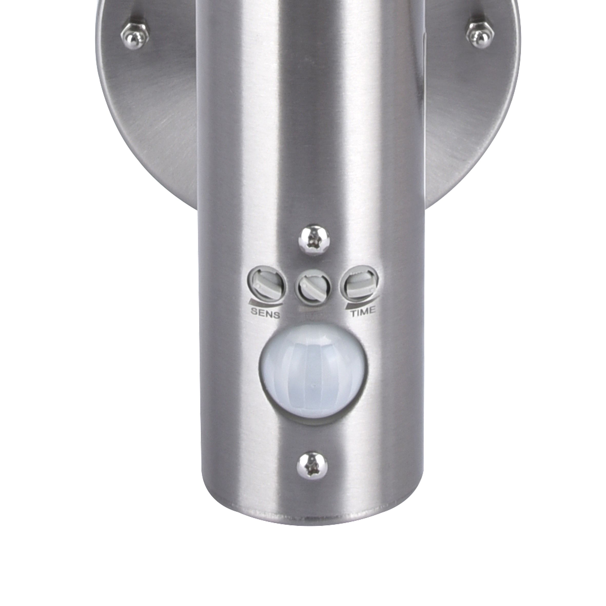 GoodHome Chignik Fixed Matt Stainless steel PIR With motion sensor Outdoor Lantern Wall light 60W