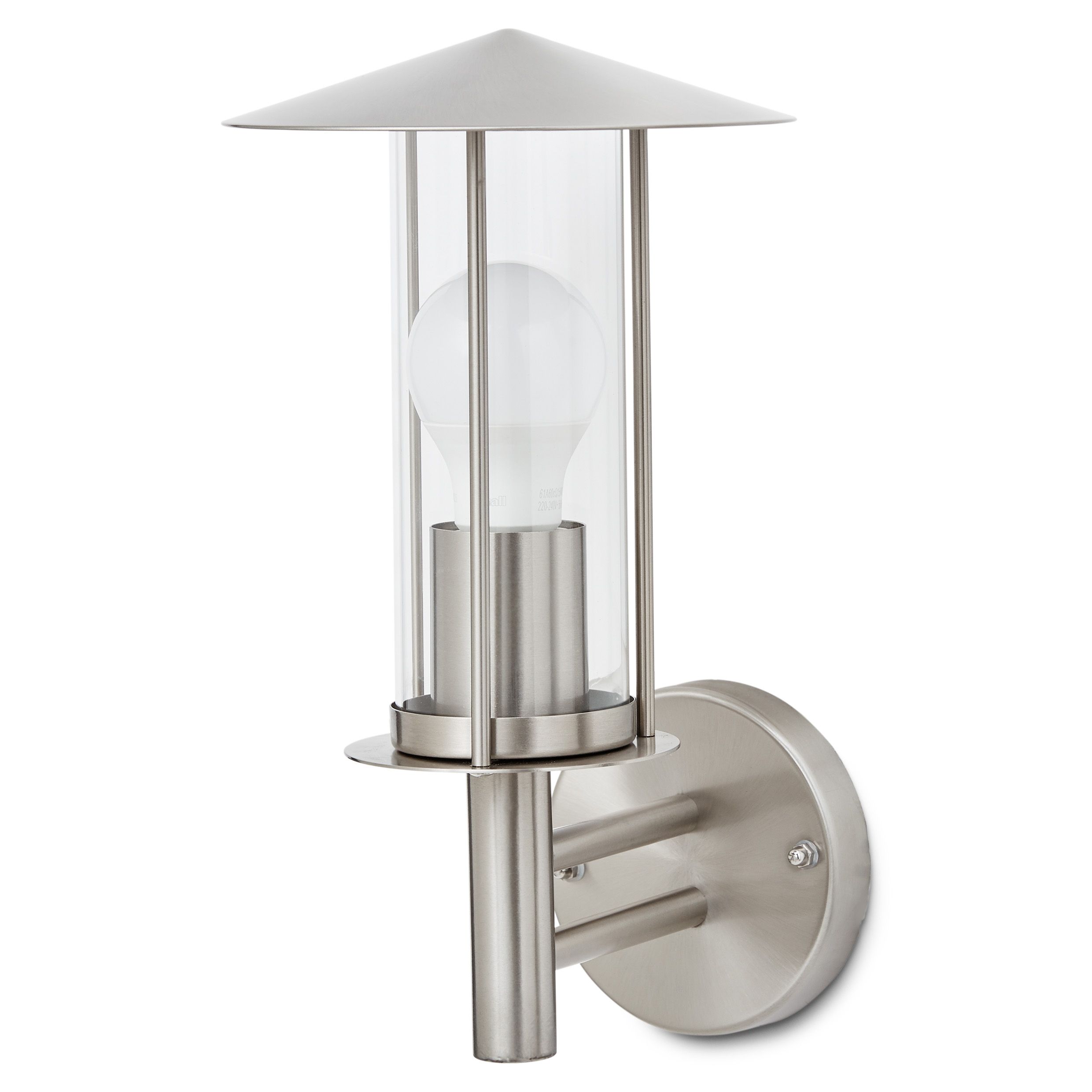 GoodHome Chignik Fixed Satin Stainless steel Mains-powered Outdoor Lantern Wall light (Dia)17cm