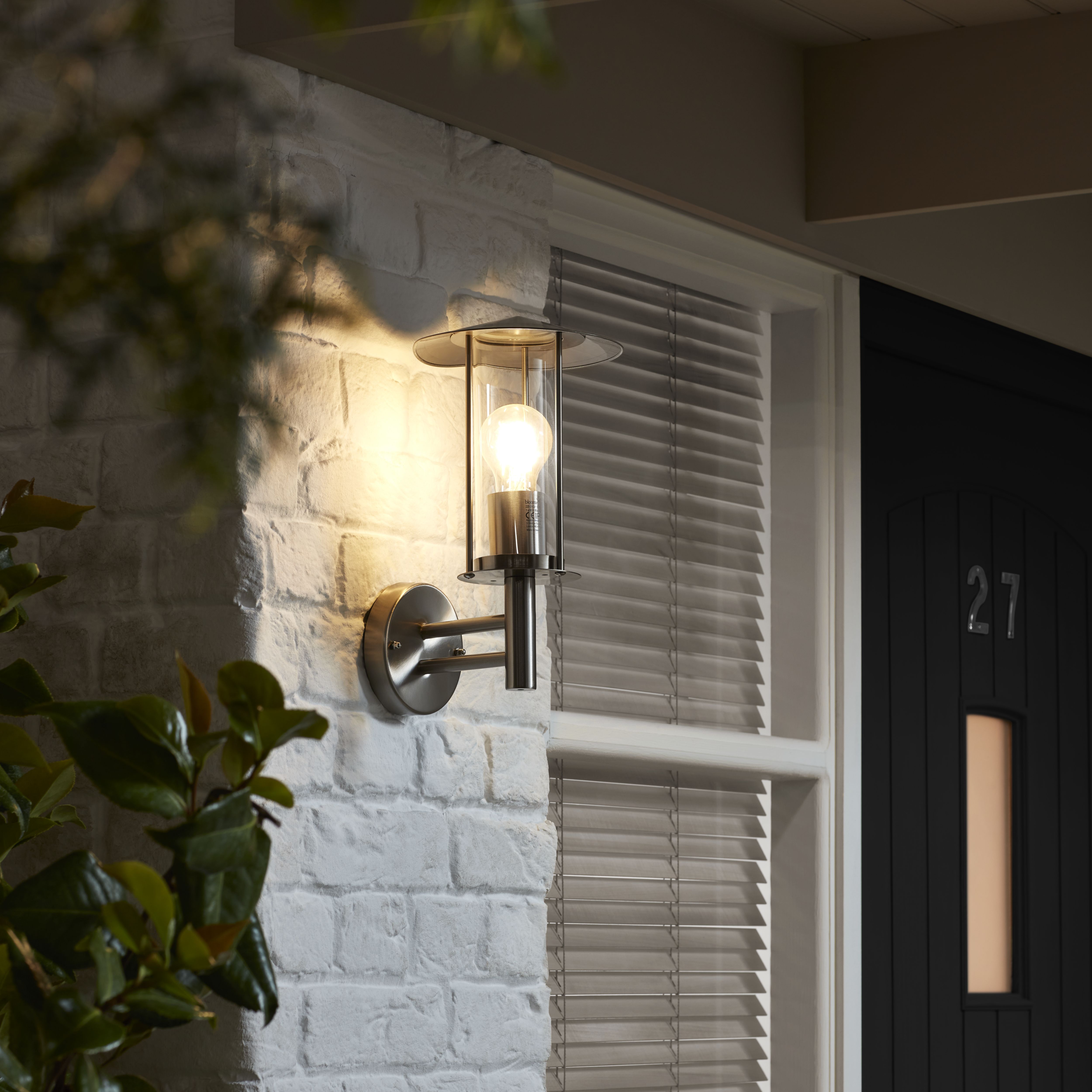 GoodHome Chignik Fixed Satin Stainless steel Mains-powered Outdoor Lantern Wall light (Dia)17cm