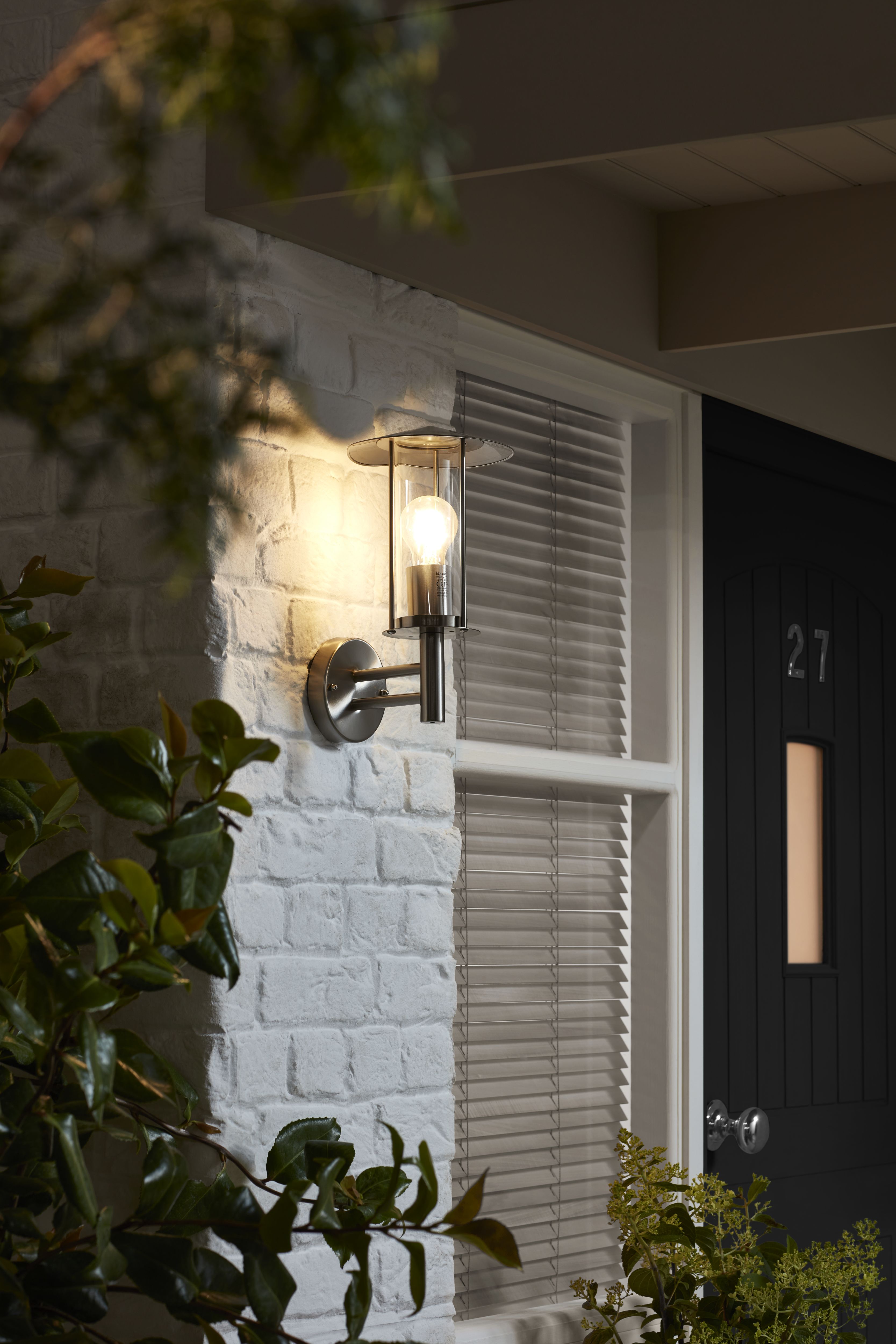 GoodHome Chignik Fixed Satin Stainless steel Mains-powered Outdoor Lantern Wall light (Dia)17cm