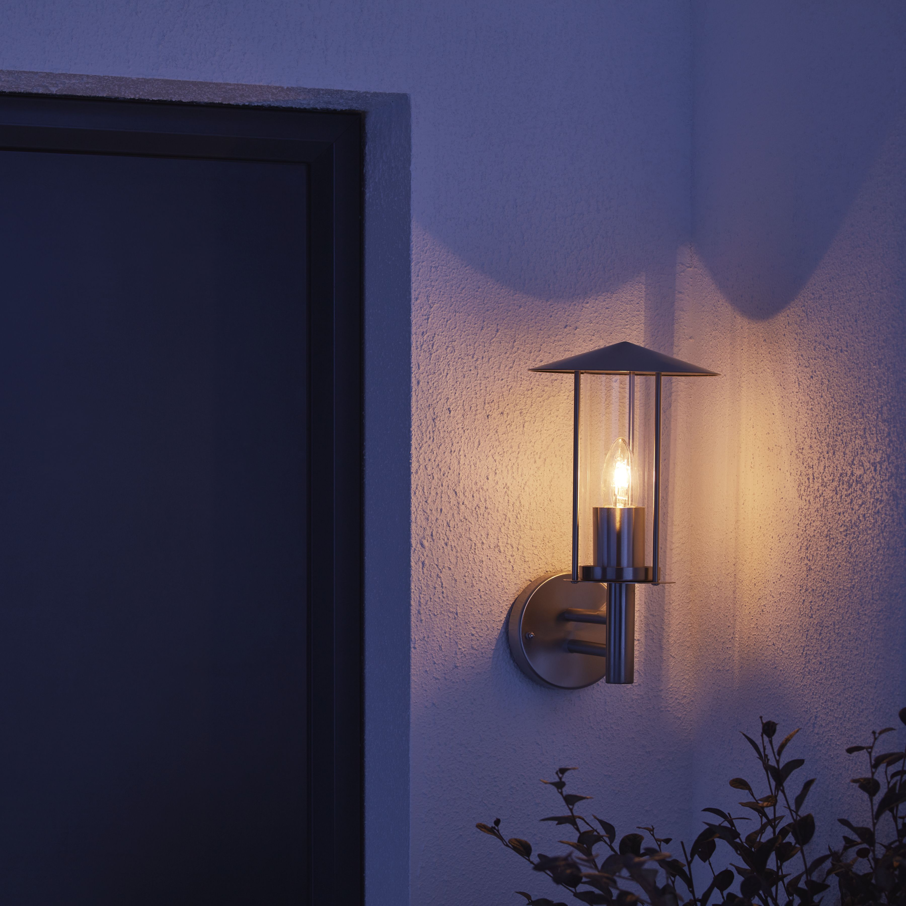 GoodHome Chignik Fixed Satin Stainless steel Mains-powered Outdoor Lantern Wall light (Dia)17cm