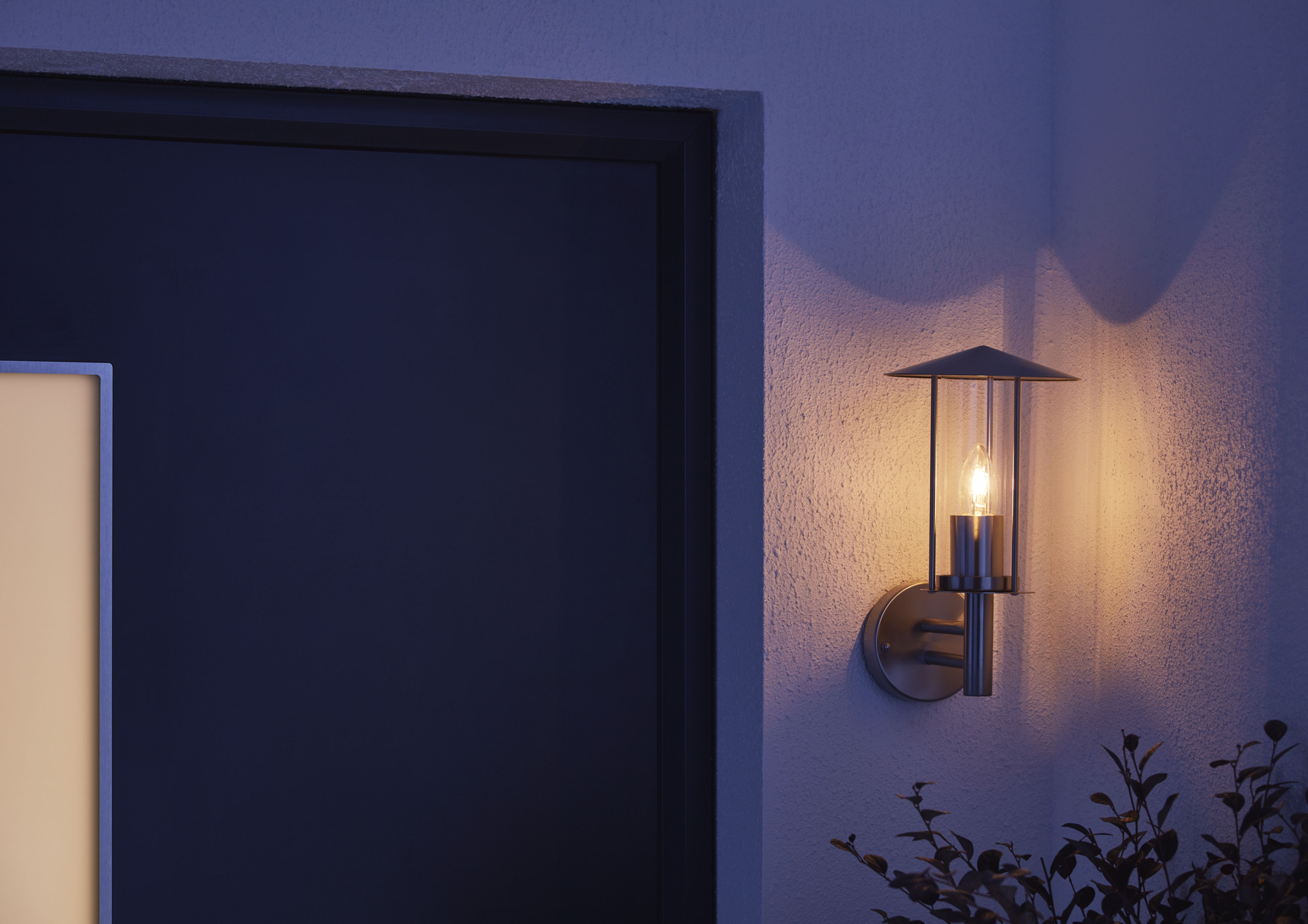 GoodHome Chignik Fixed Satin Stainless steel Mains-powered Outdoor Lantern Wall light (Dia)17cm