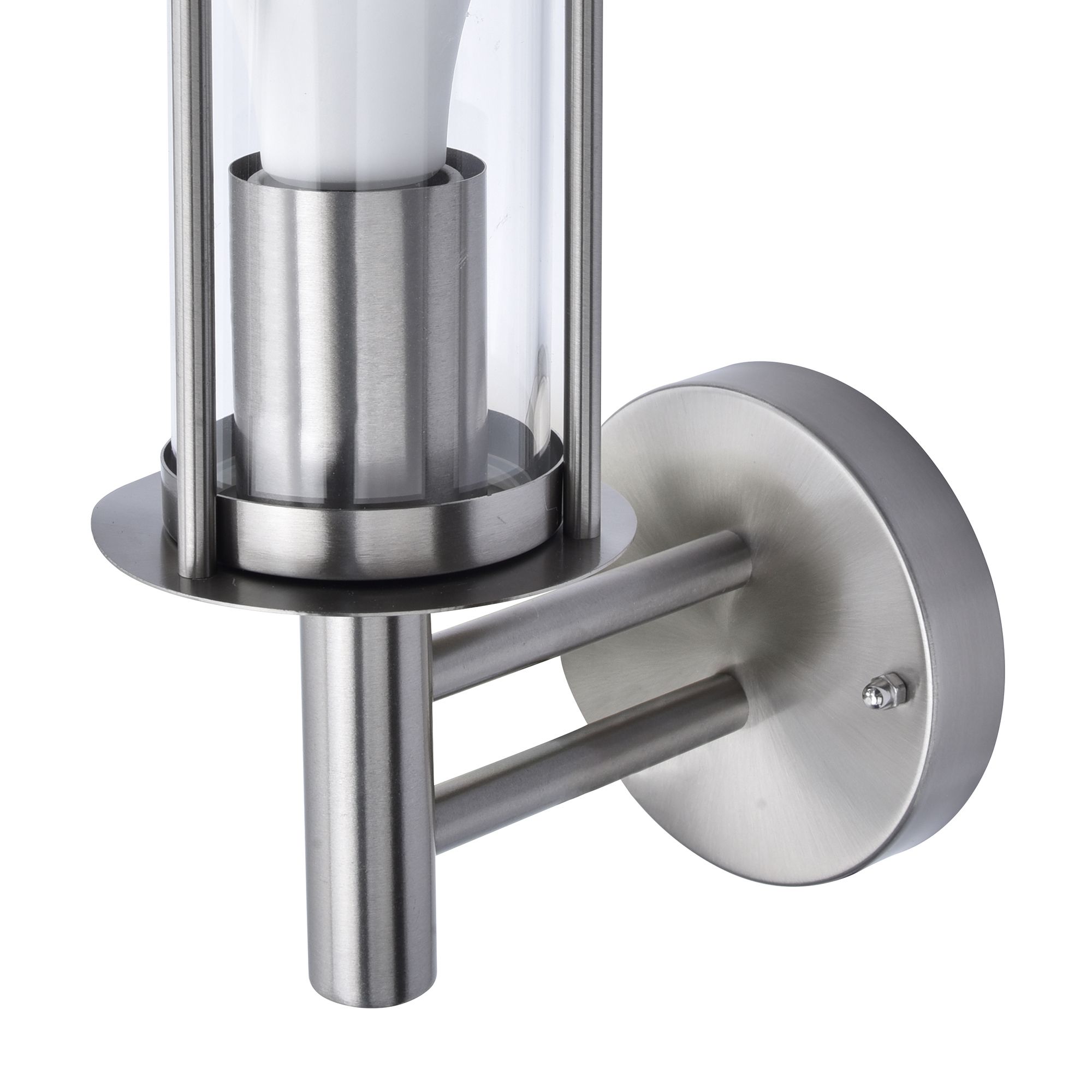 GoodHome Chignik Fixed Satin Stainless steel Mains-powered Outdoor Lantern Wall light (Dia)17cm