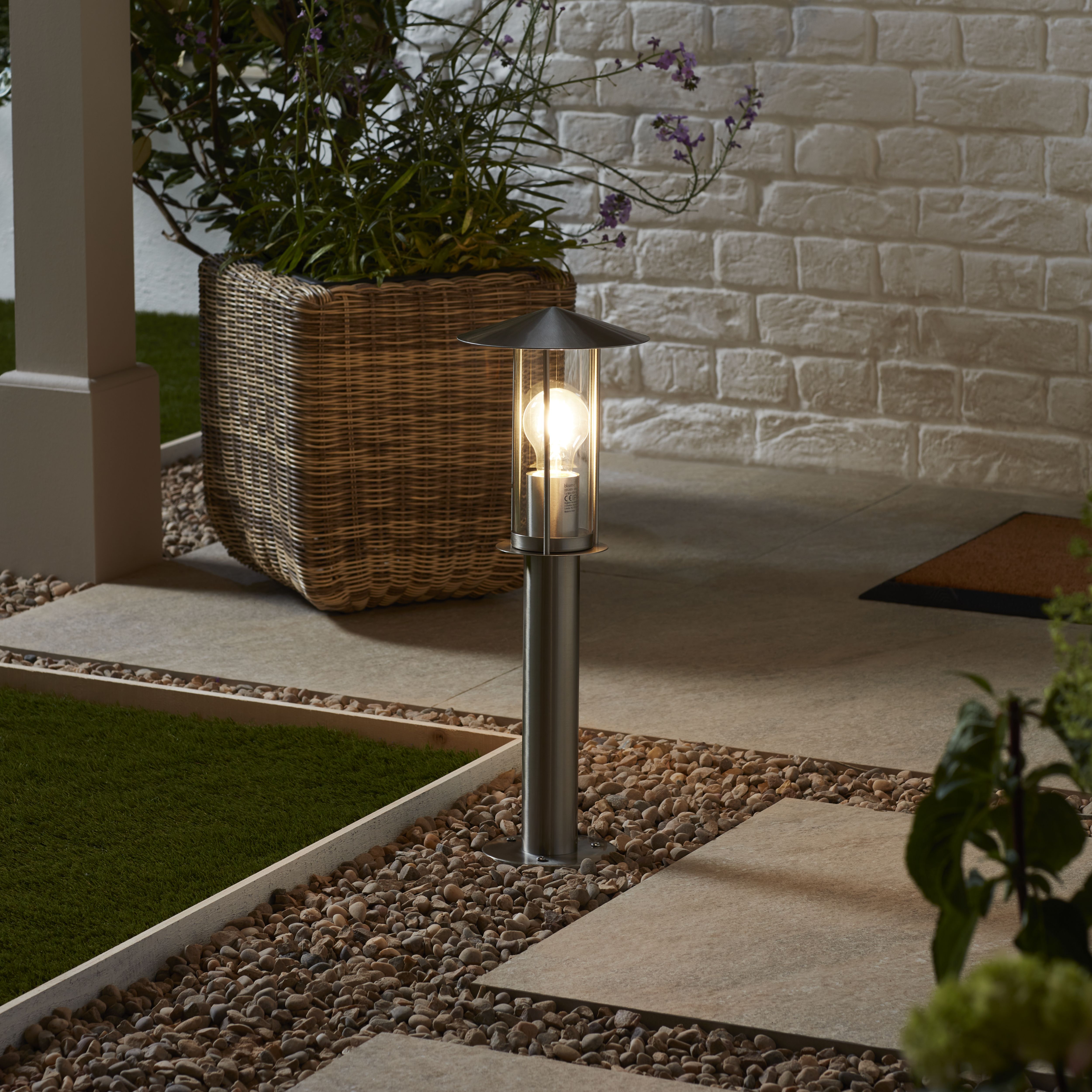 GoodHome Chignik Lantern Matt Stainless steel Mains-powered Outdoor Post light (H)500mm