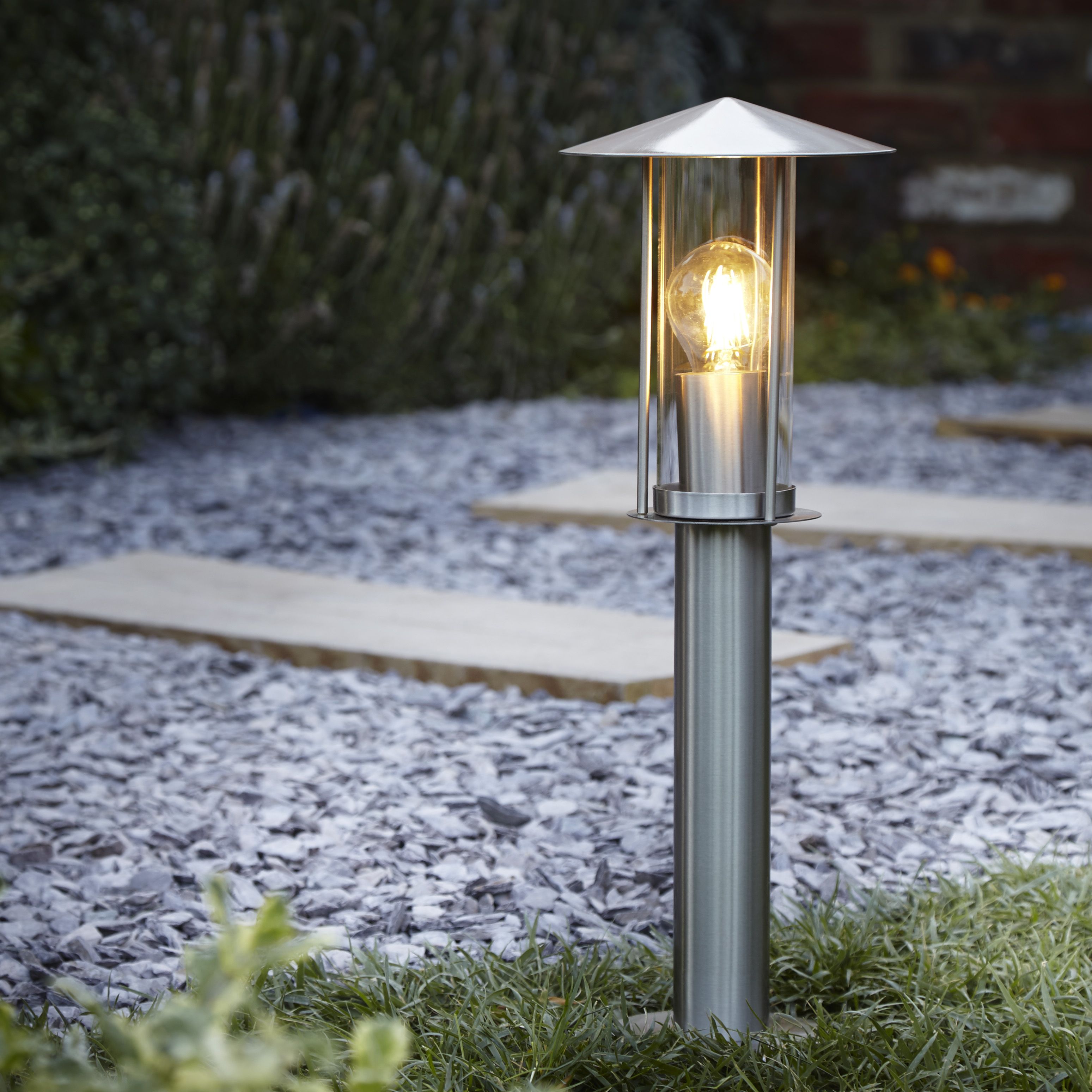 GoodHome Chignik Lantern Matt Stainless steel Mains-powered Outdoor Post light (H)500mm